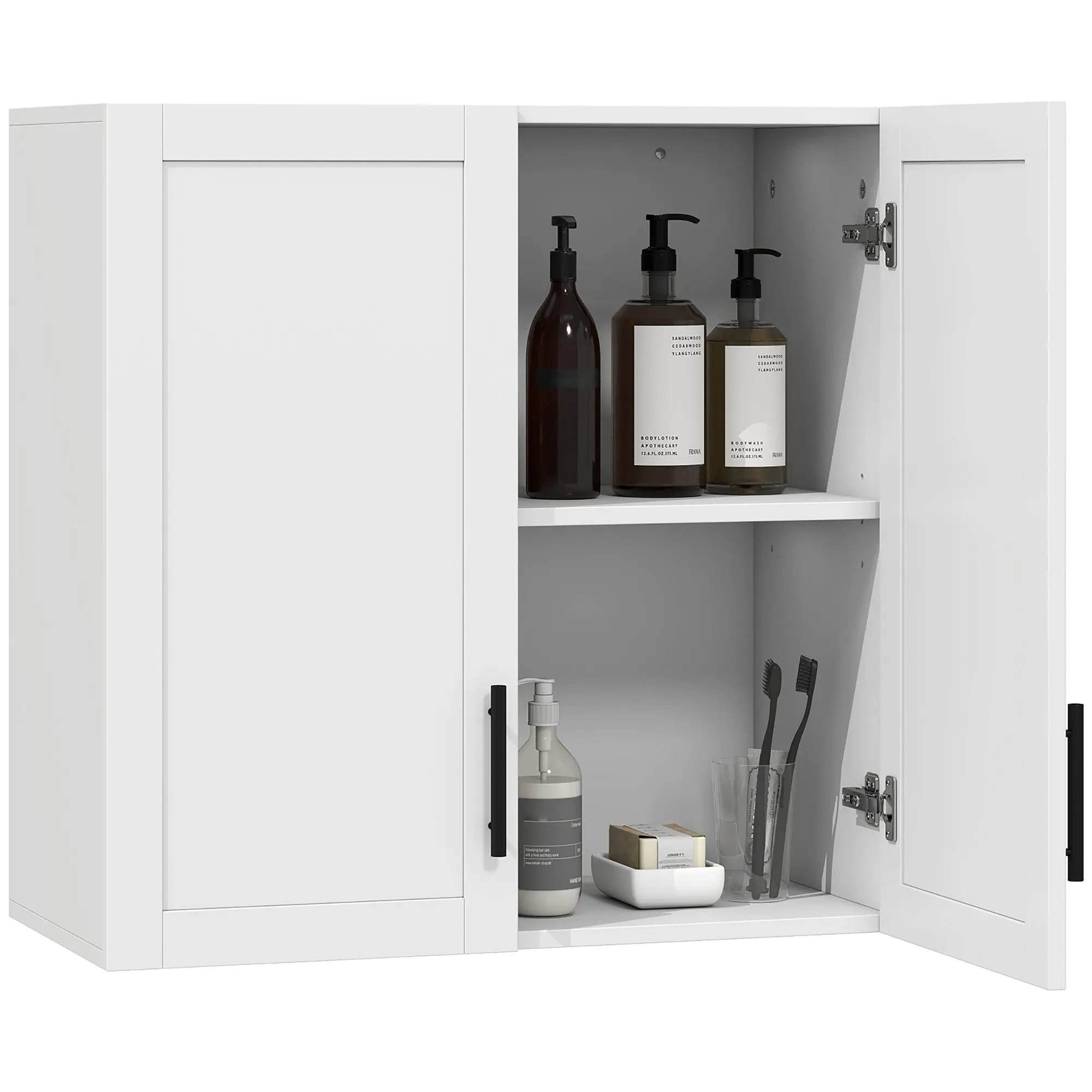 Wall-mounted Bathroom Cabinet for Over-Toilet, 2 Doors & Adjustable Shelf, White
