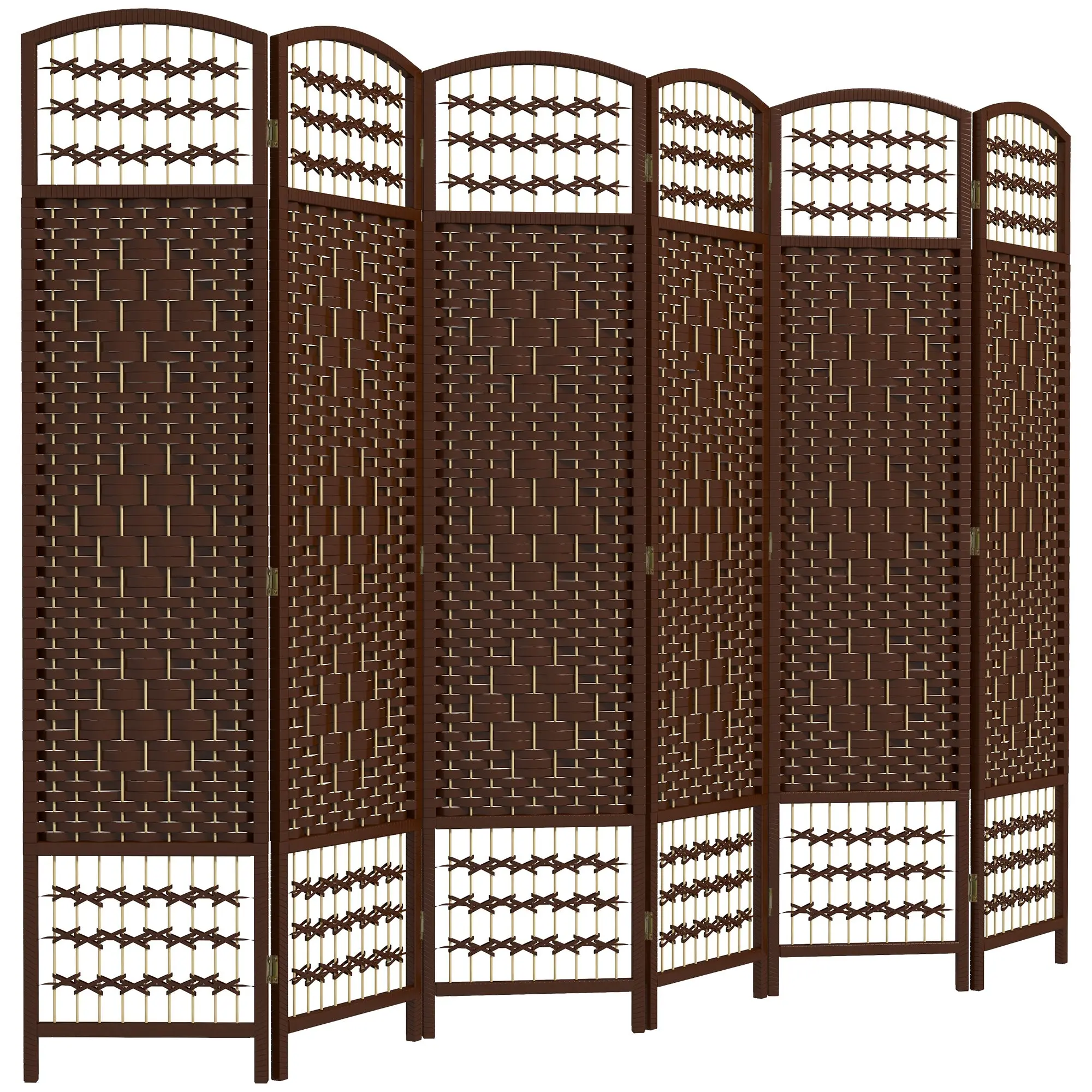 6 Panel Folding Room Divider, Portable Privacy Screen, Wave Fiber, Brown