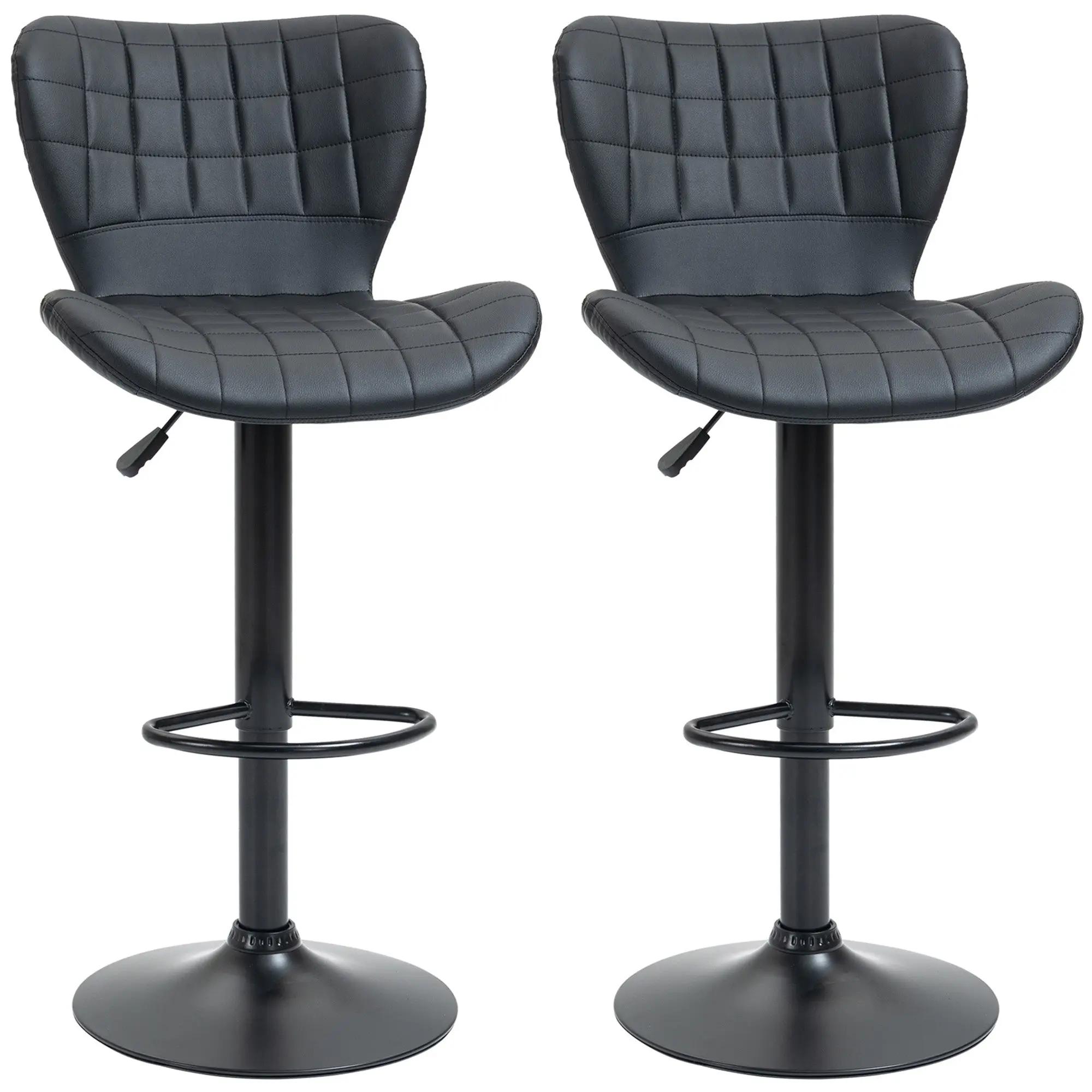 Set of 2 Adjustable PU Leather Swivel Bar Stools with Wide Seat, Black