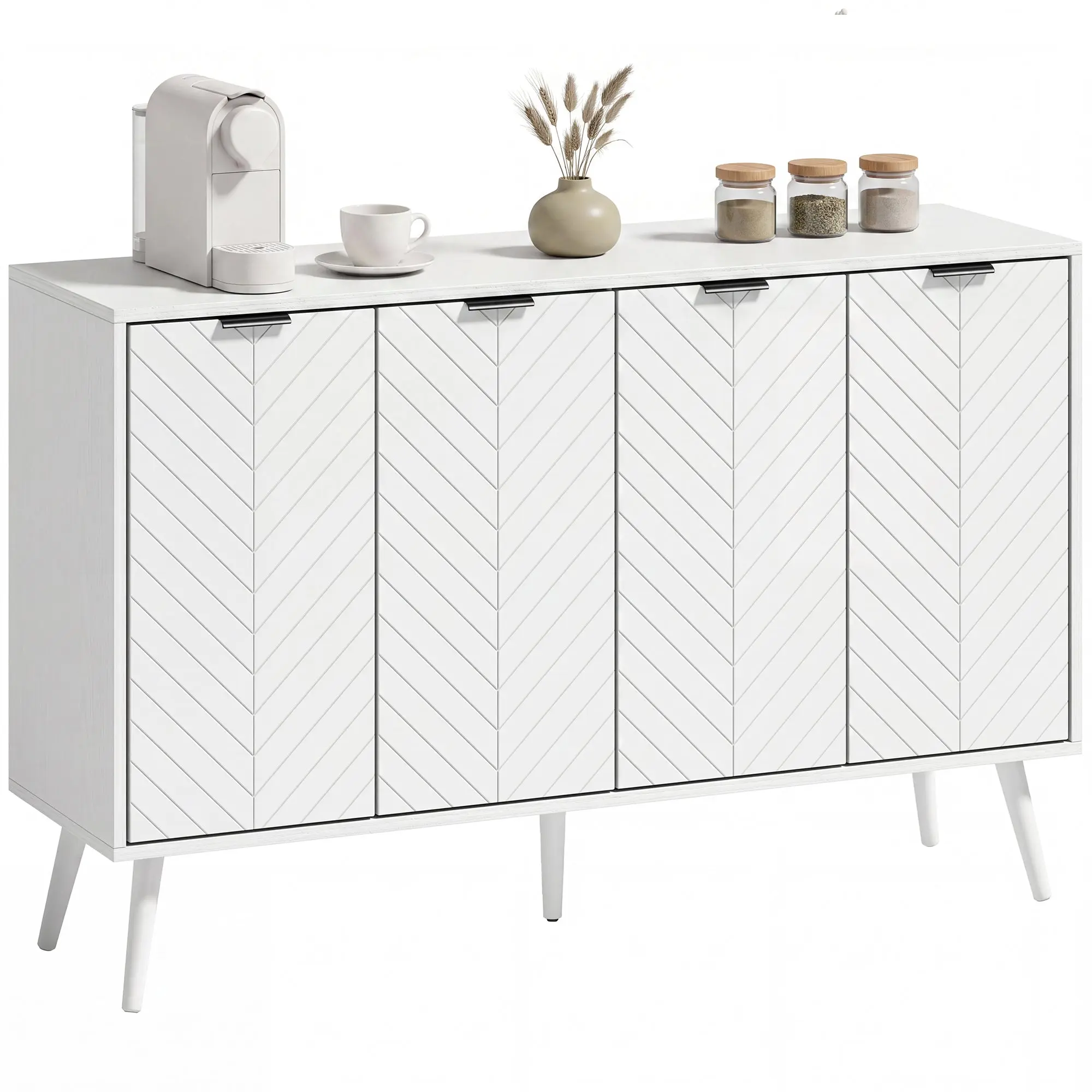 47" Modern Sideboard Buffet with 4 Doors and 2 Adjustable Shelves, Coffee Bar Station, White
