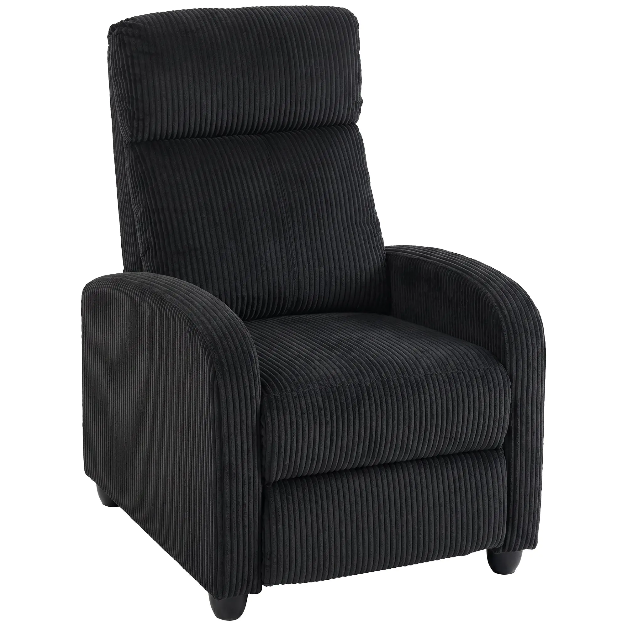 Push-Back Corduroy Recliner Chair with Padded Seat for Home Theater, Black
