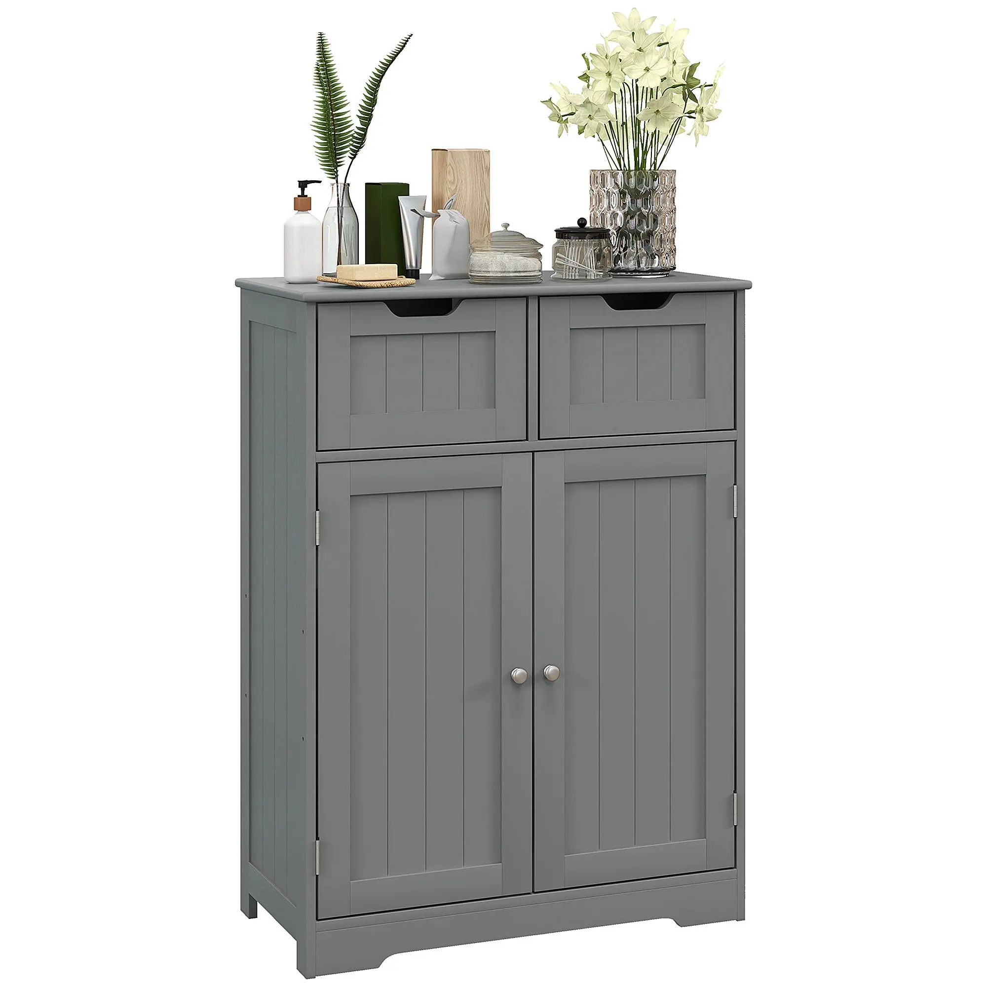 Freestanding Bathroom Storage Cabinet, Floor Cupboard with 2 Drawers & Adjustable Shelf, Grey