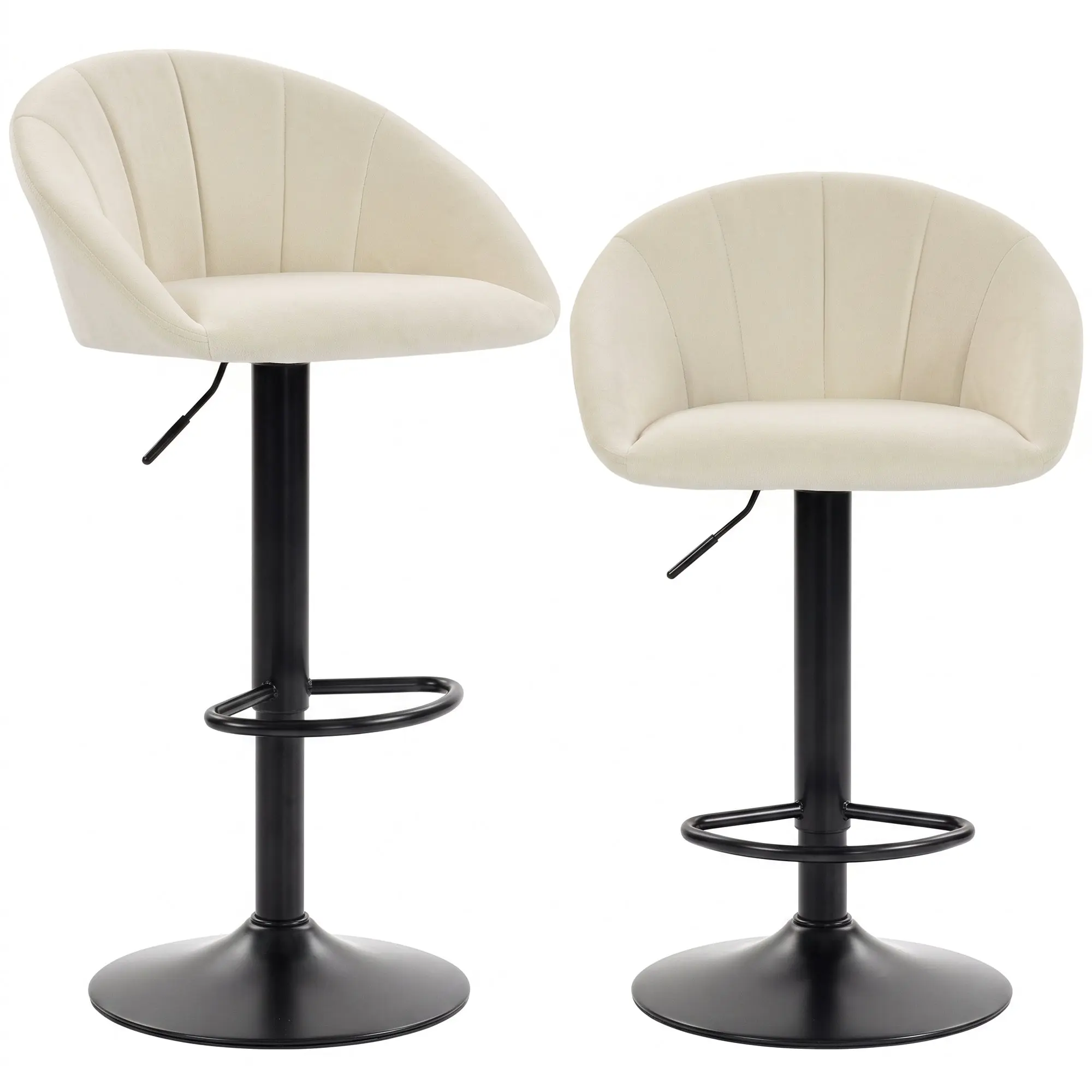 Velvet Swivel Counter Stools Set of 2 with Backrest & Footrest, Cream White