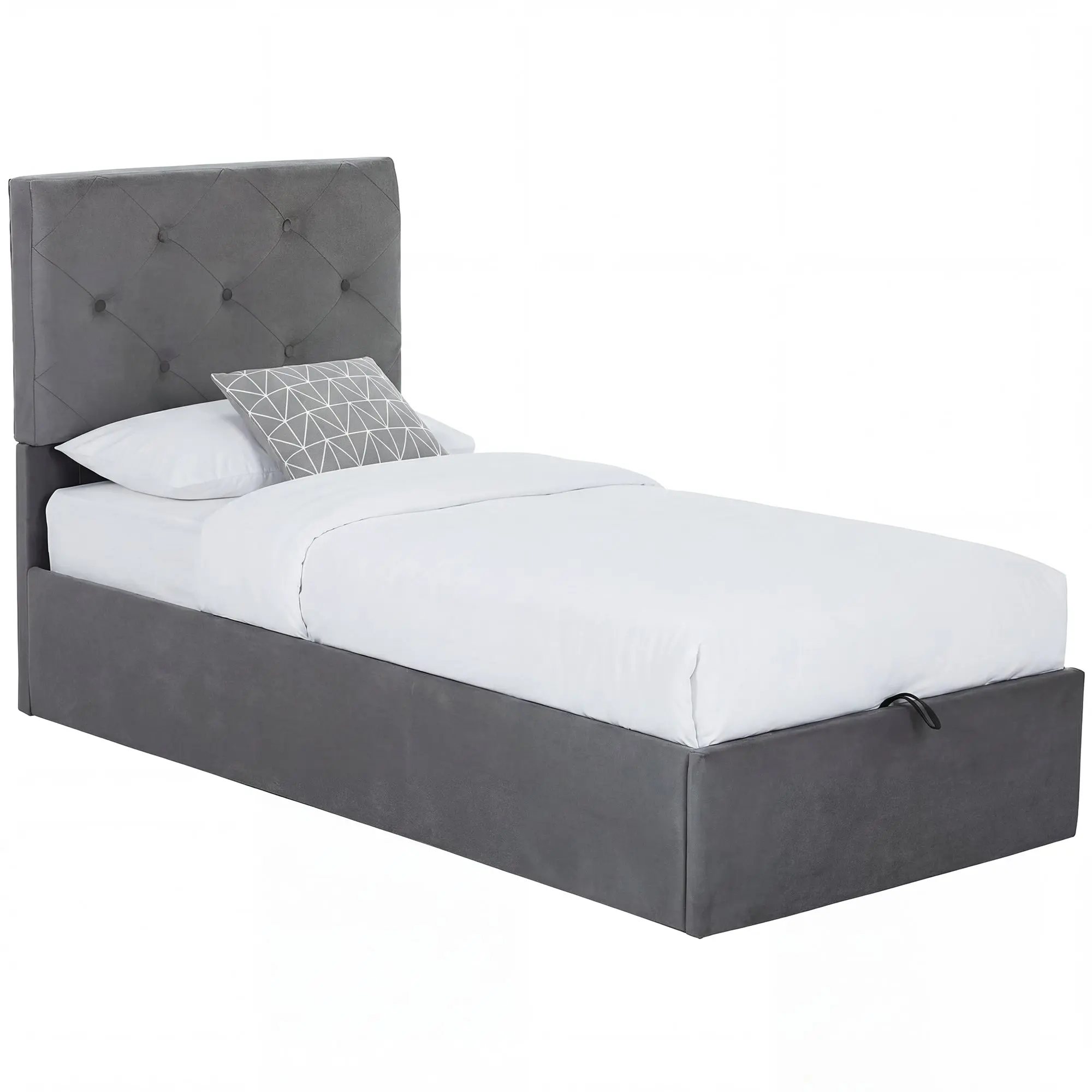 3FT Single Bed Frame for 90 x 190 cm Mattress, Upholstered Platform Bed Frame with Tufted Headboard, Gas Lift Up Storage, Mattress Foundation, Dark Grey