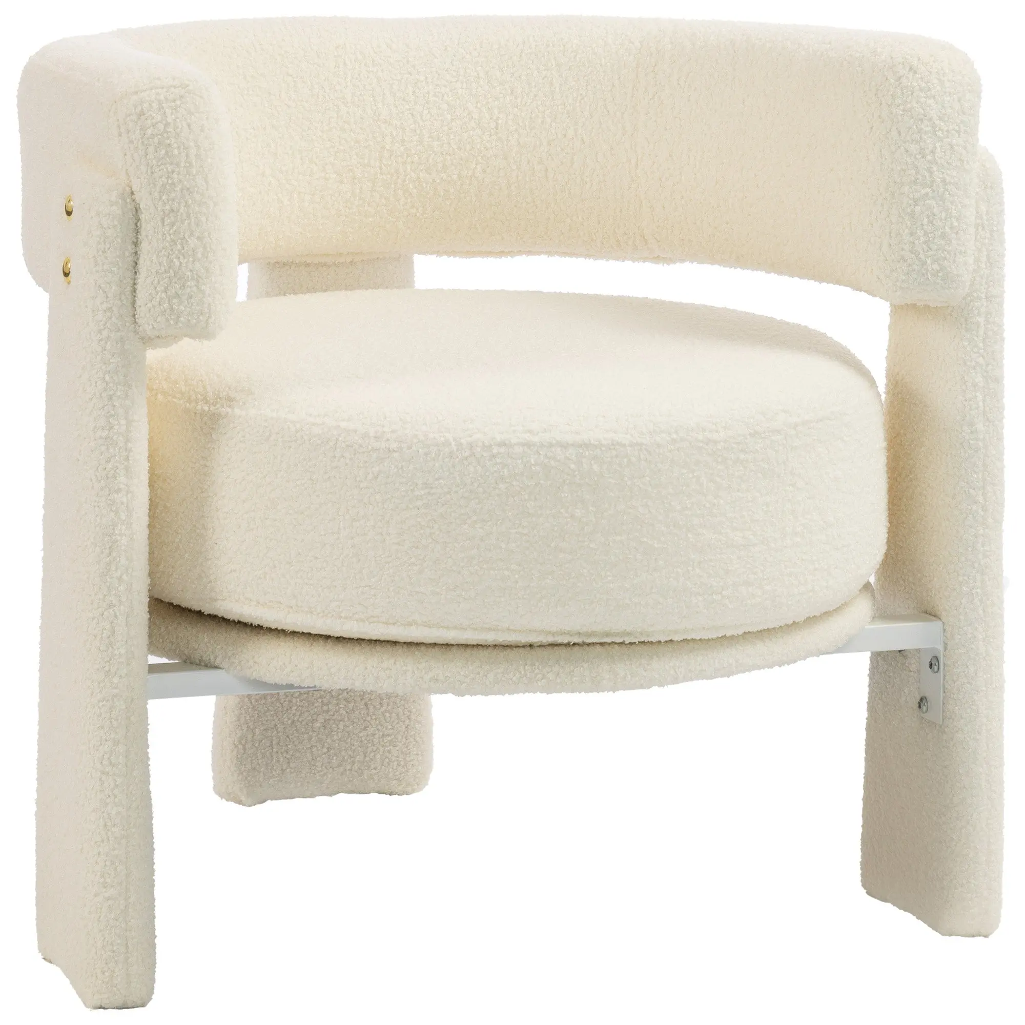 Sherpa Accent Chair with Lumbar Pillow, Padded Arms & Thick Cushion, Cream White
