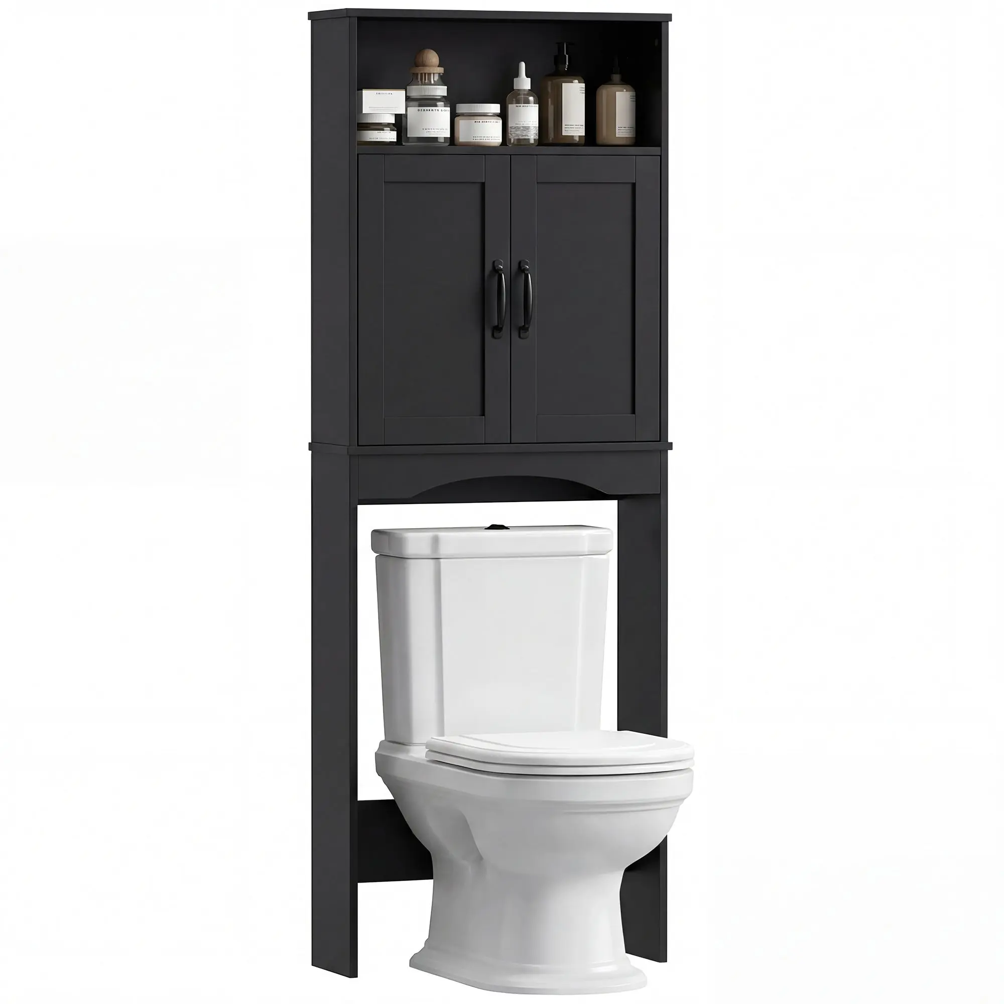 3-Tier Over Toilet Storage Cabinet with Soft-Close Doors, Space Saver, Black