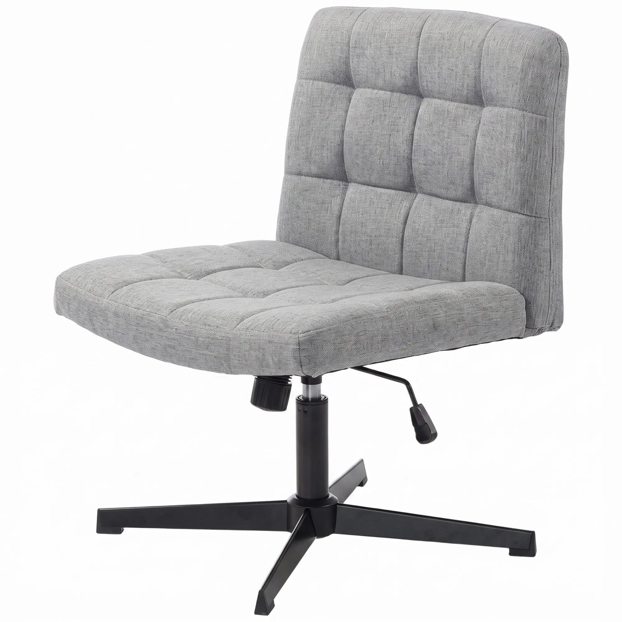 Armless Linen Office Chair with Cross-Leg Base, Swivel & Rocking, Grey