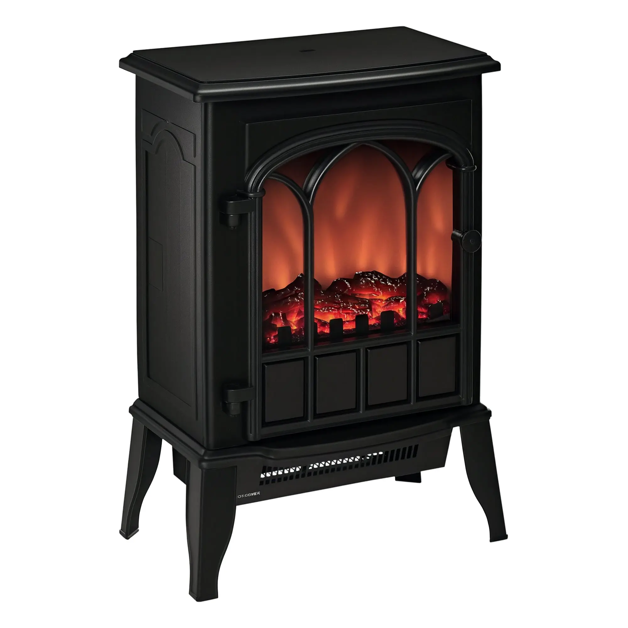 Electric Fireplace Heater, Freestanding Fireplace Stove with Realistic Flame, Adjustable brightness, Overheating Safety System, 750W/1500W Black