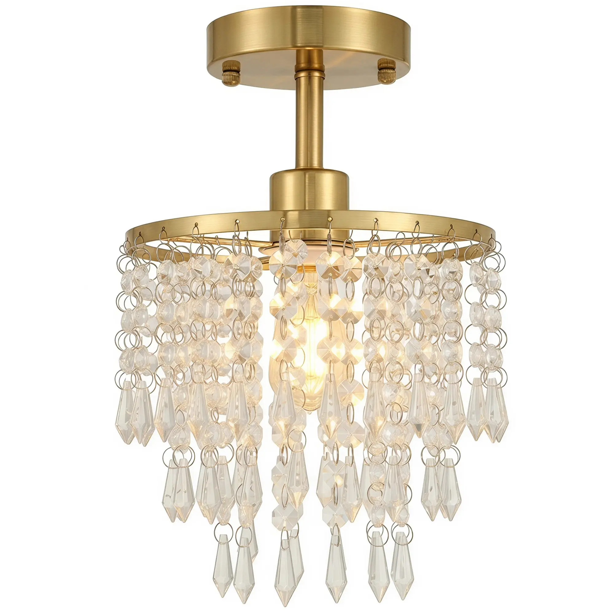 Crystal Ceiling Light with 57 Strands and Plate for Bedroom & Hallway, Gold