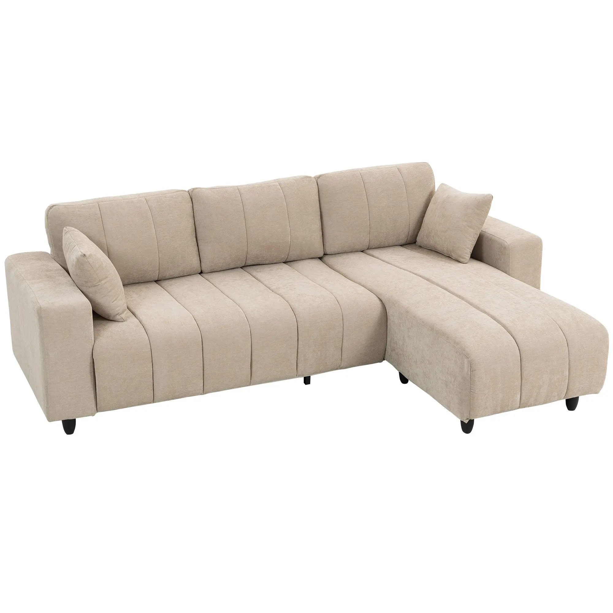 95" Modular L-Shaped 3-Seater Sofa with Changeable Chaise, Spring Cushion, Beige