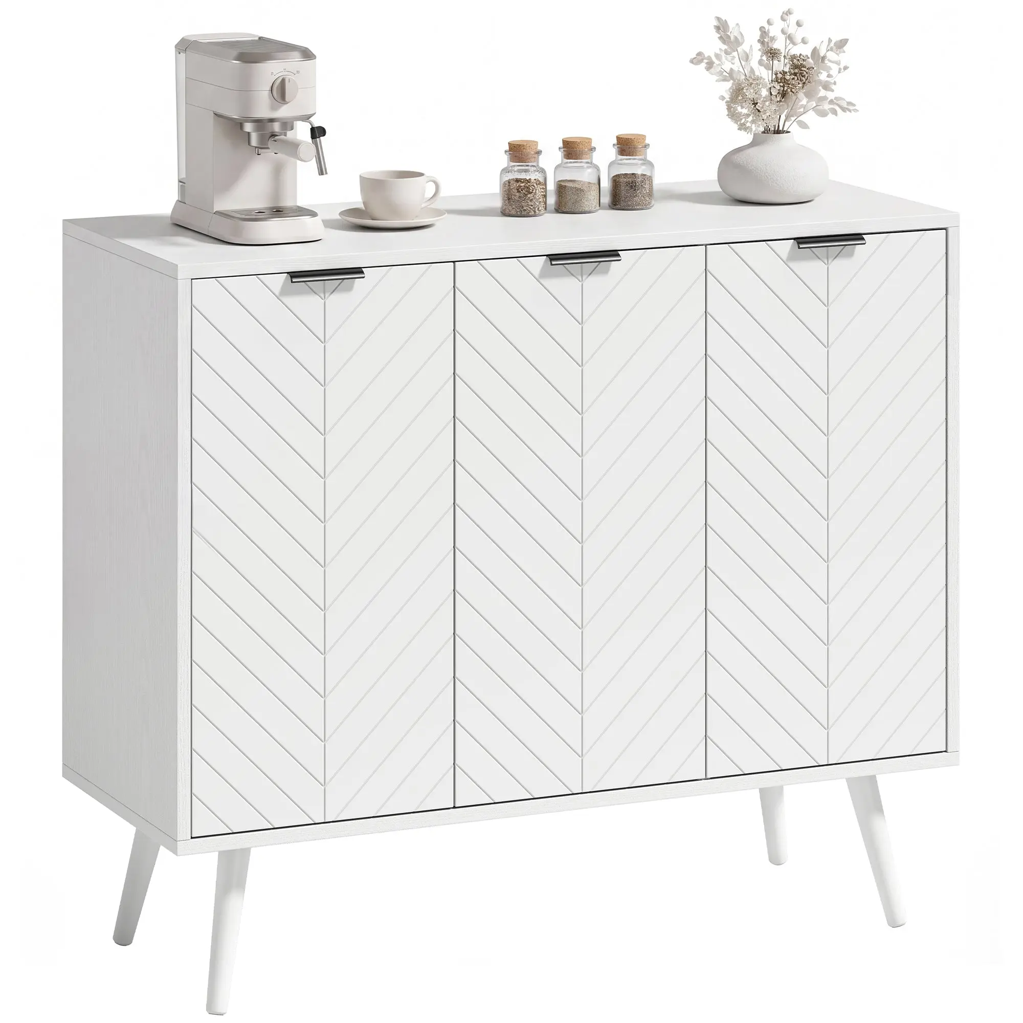 36" Modern Sideboard Buffet with 3 Doors and 2 Adjustable Shelves, Coffee Bar, White