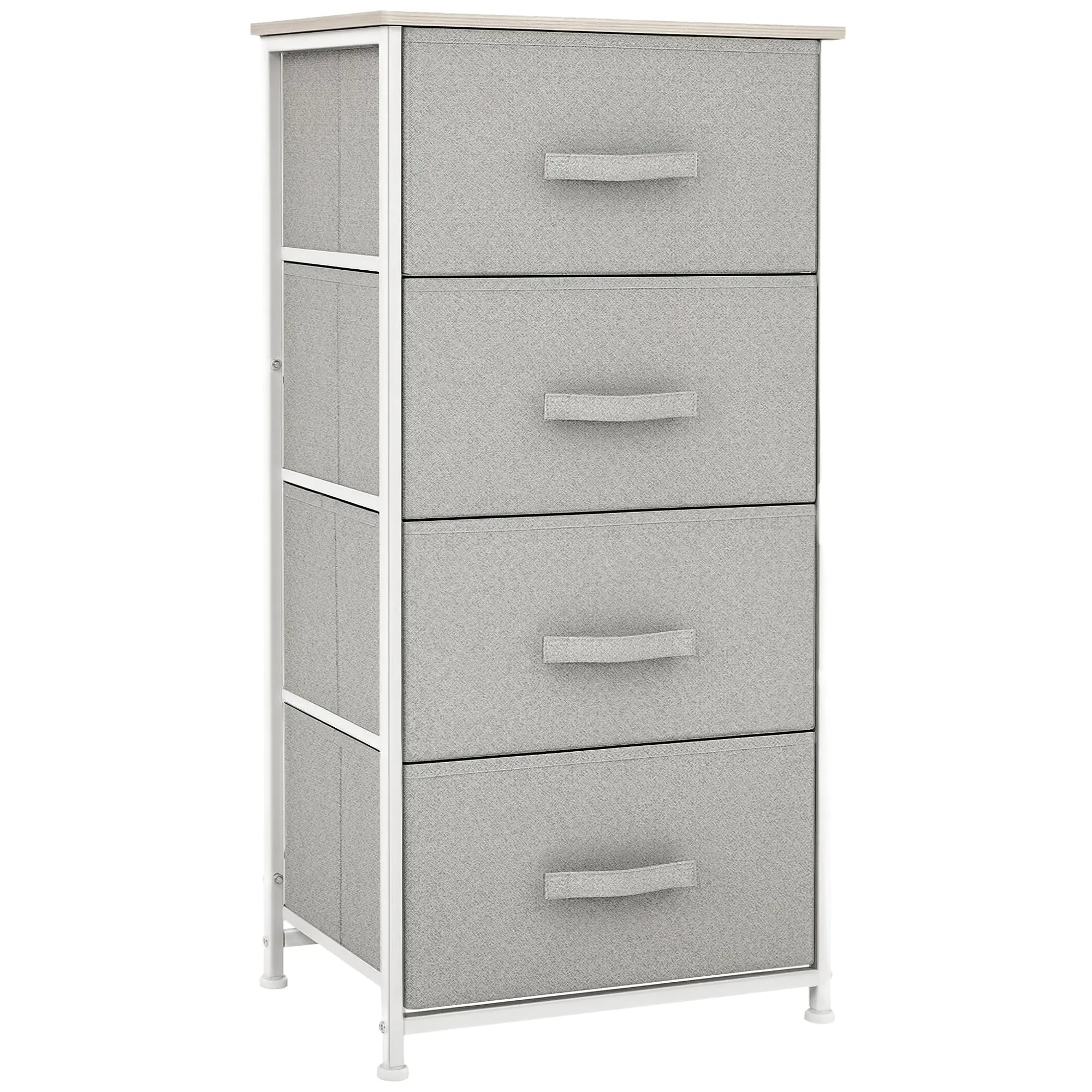 4-Drawer Linen Storage Organizer with Metal Frame & Adjustable Feet for Living Room, White