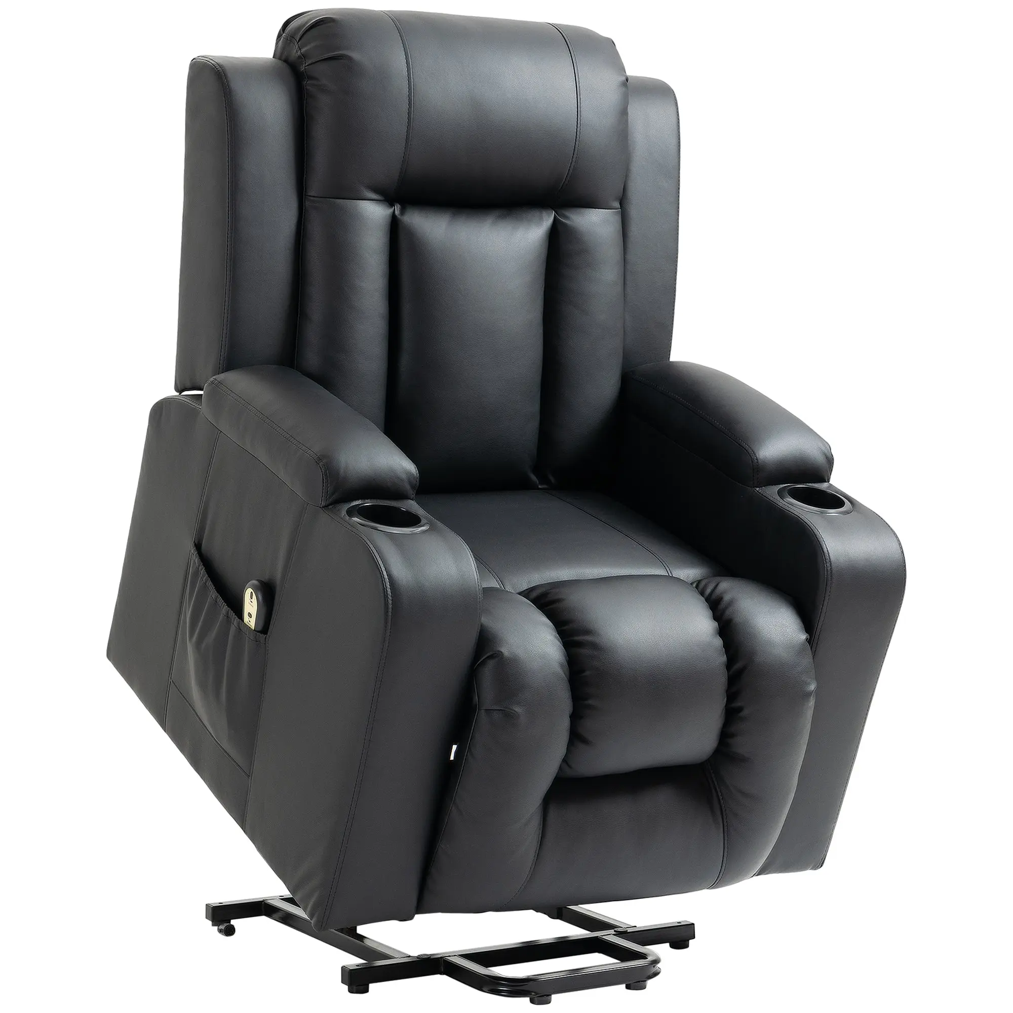 PU Leather Electric Lift Chair with Footrest and Cup Holders, Black