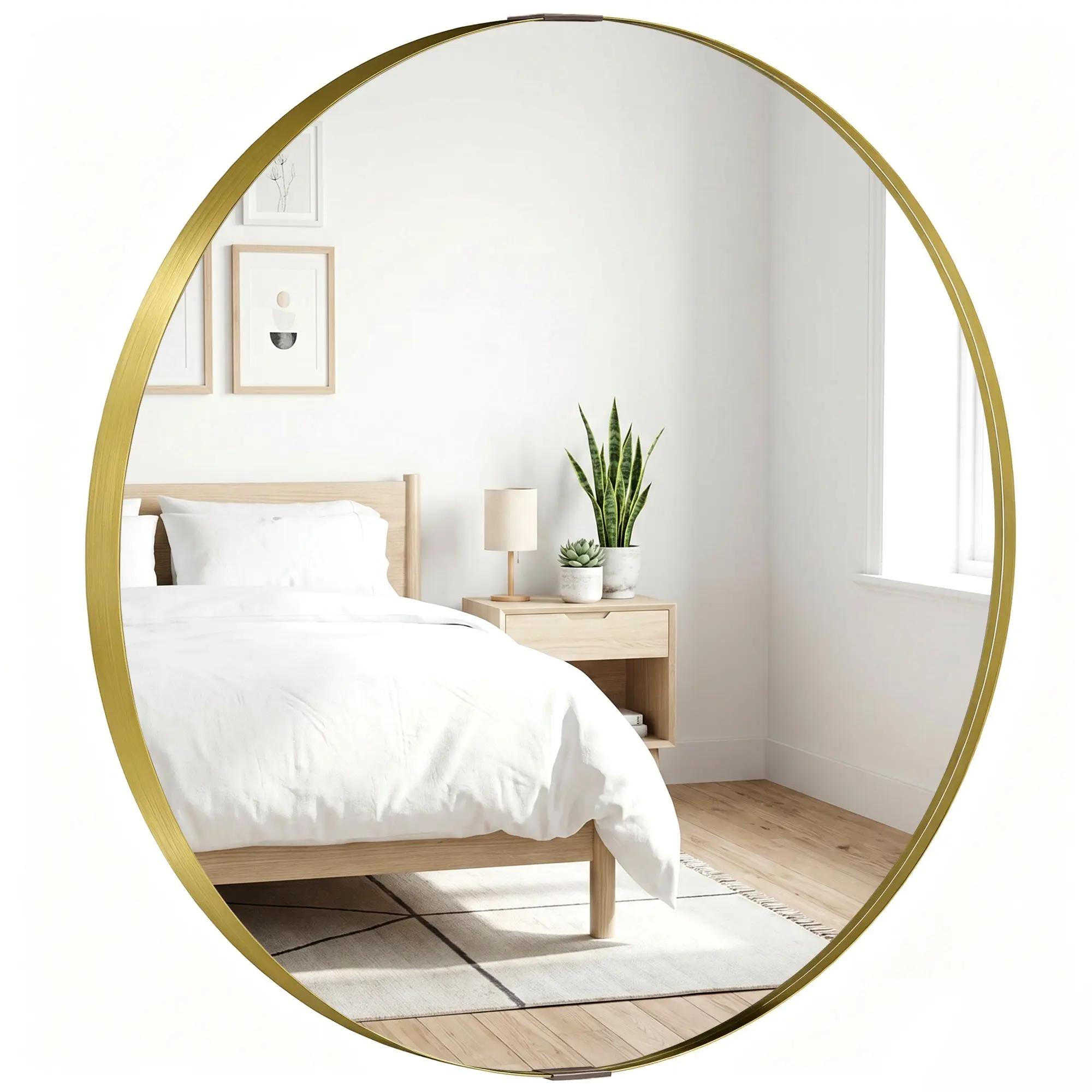 61 cm Round Wall Mirror with Tempered Safety Glass and Aluminium Frame, Gold