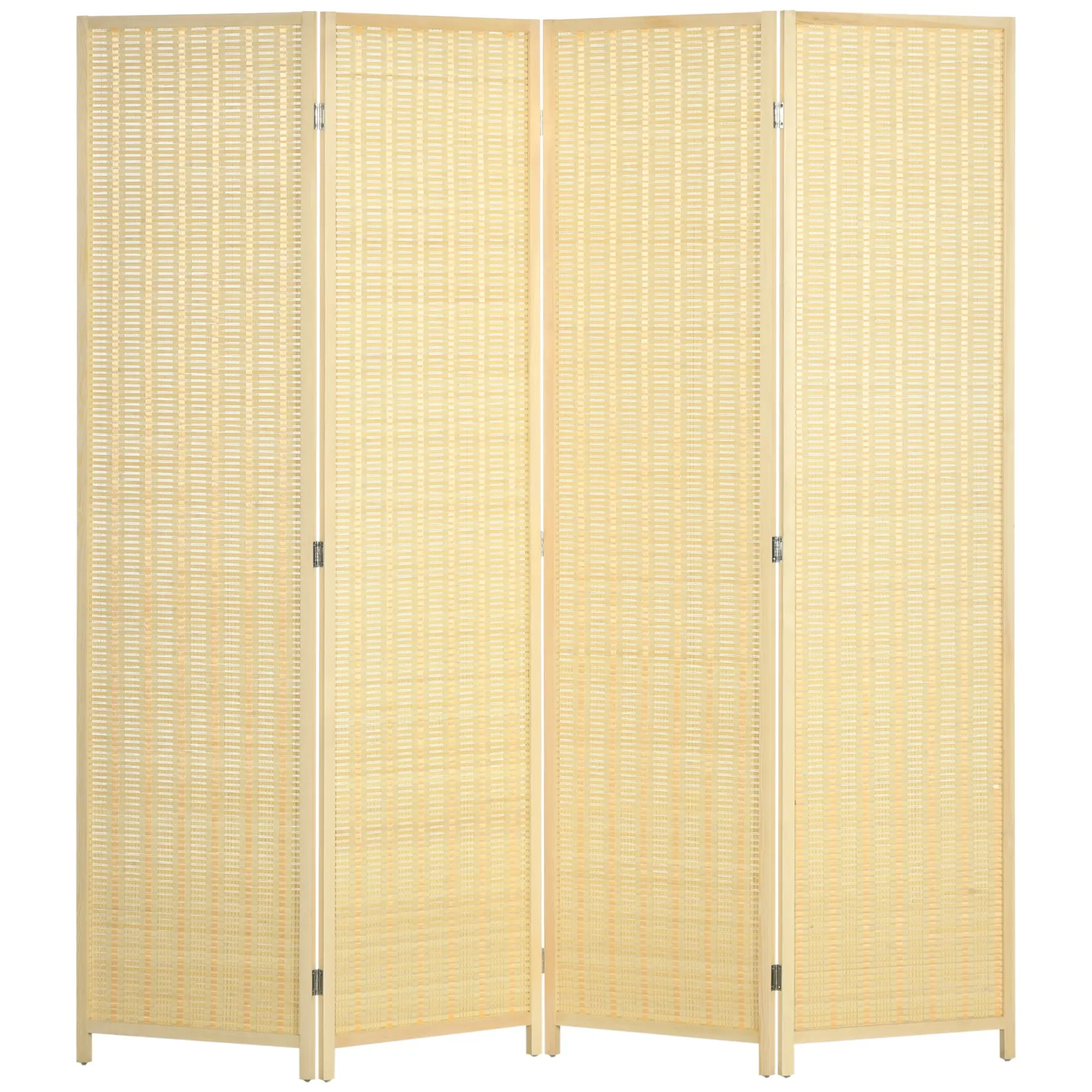 4 Panel Folding Room Divider, Freestanding Partition Separator Screen, 180 x 180cm, Natural