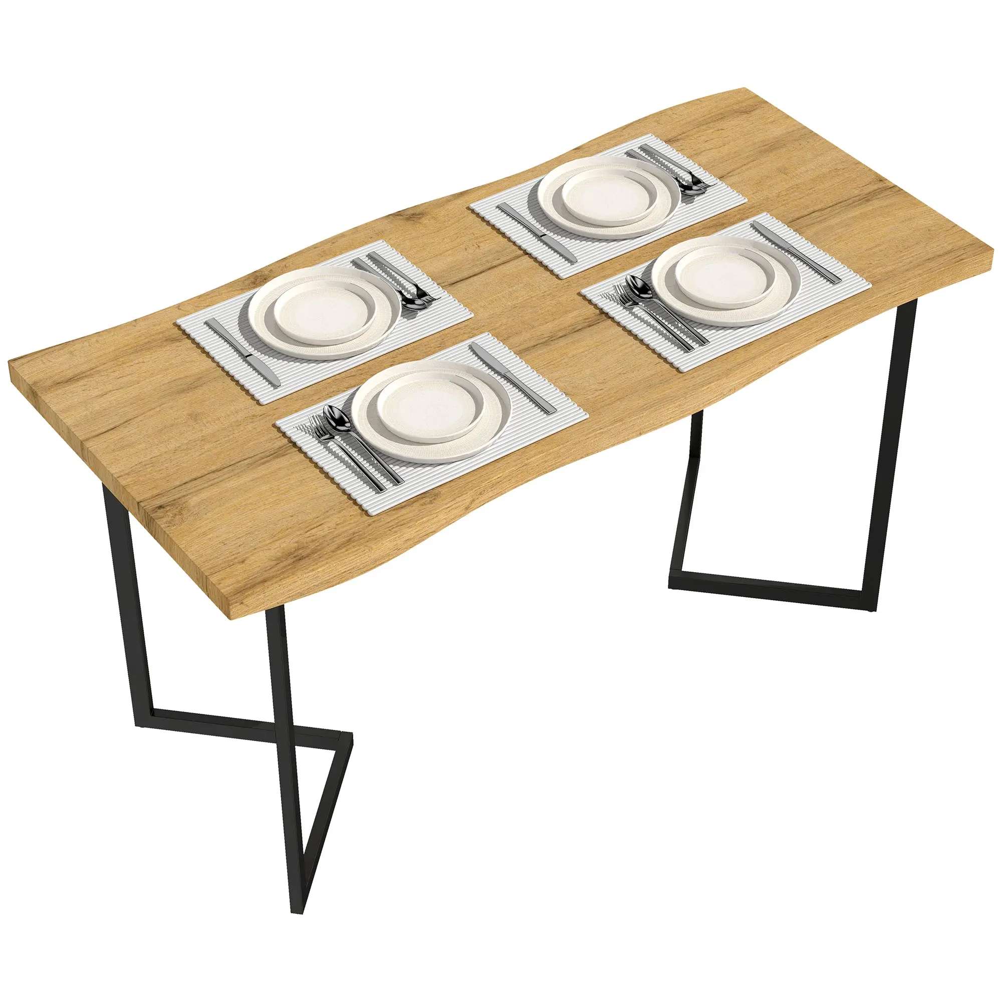 Rectangle Dining Table for 4 with Thick Top and Metal Legs, Oak Wood Grain