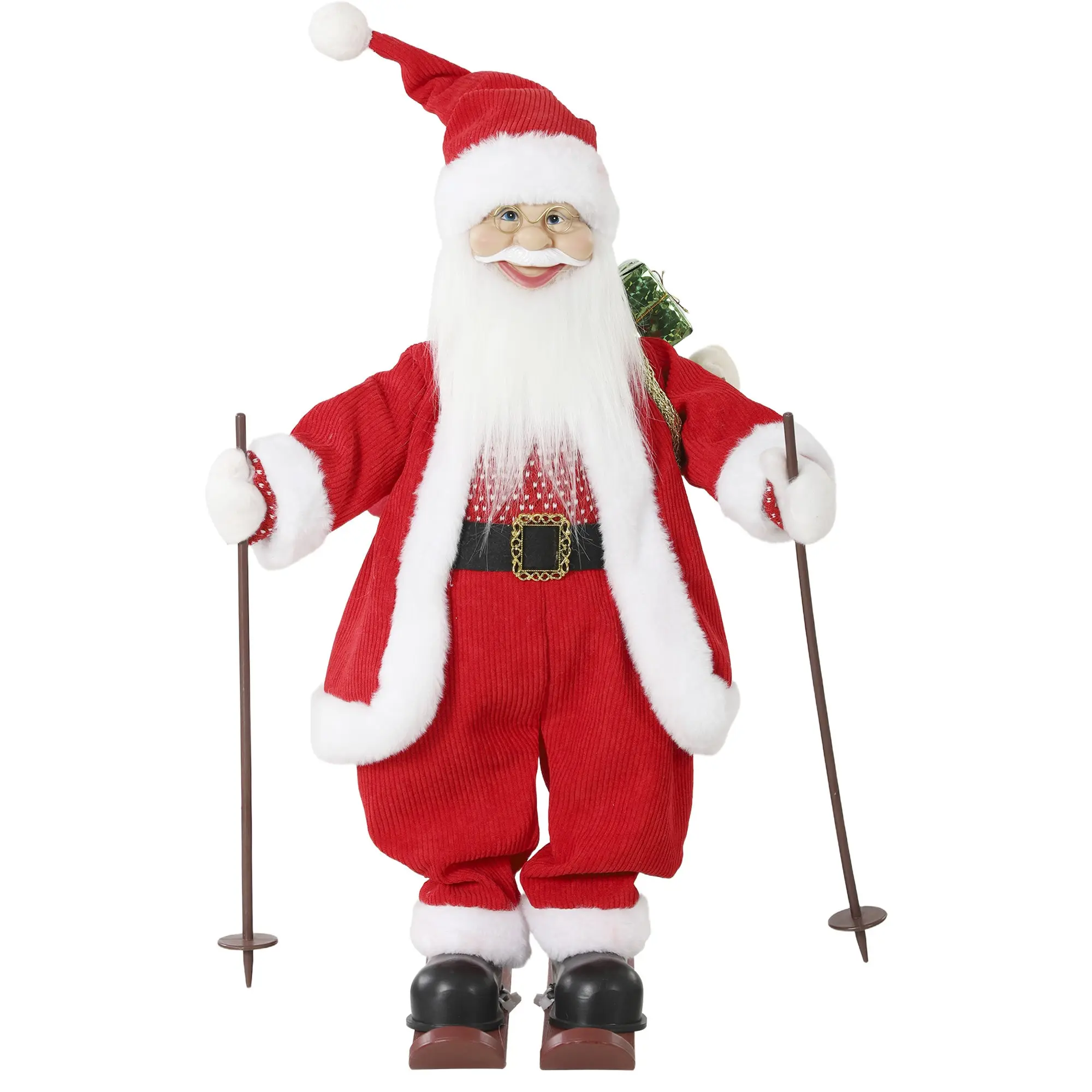 2ft 66cm Singing Skiing Santa with Ski, Poles & Sack, Sound Touch Activated