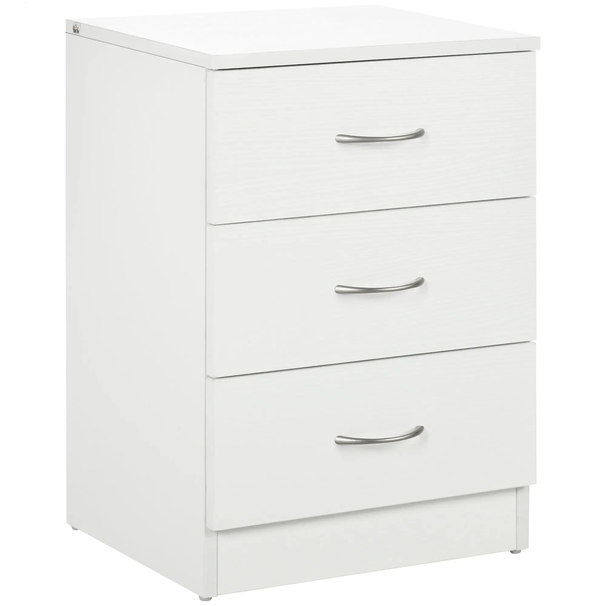 Three-Drawer Wood Bedside Table with Anti-Tipping Design for Bedroom, White