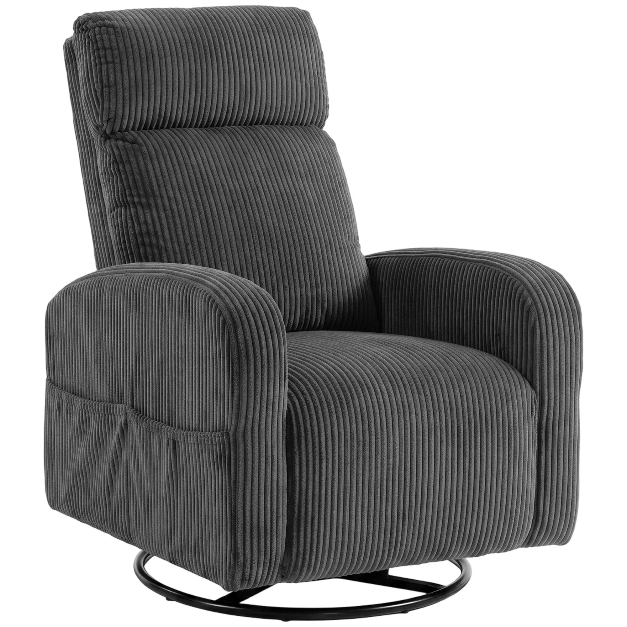 360° Swivel Accent Chair with Thick Backrest and Cushion, Corduroy, Dark Grey