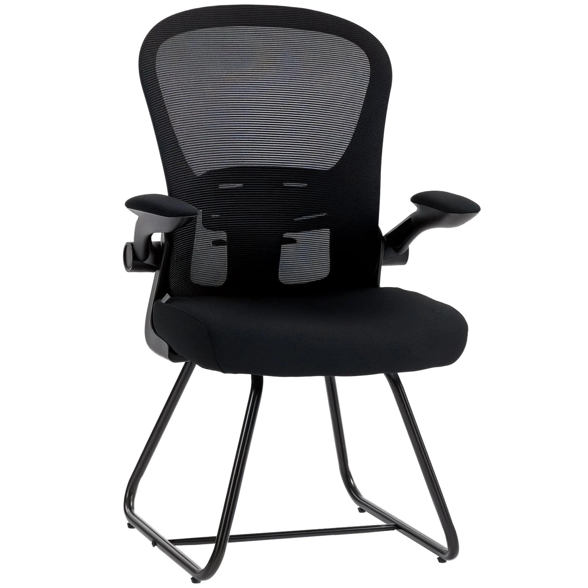 Reception Chair with Flip-up Armrest, Mesh Back & Lumbar Support for Waiting Room or Home Office, Black