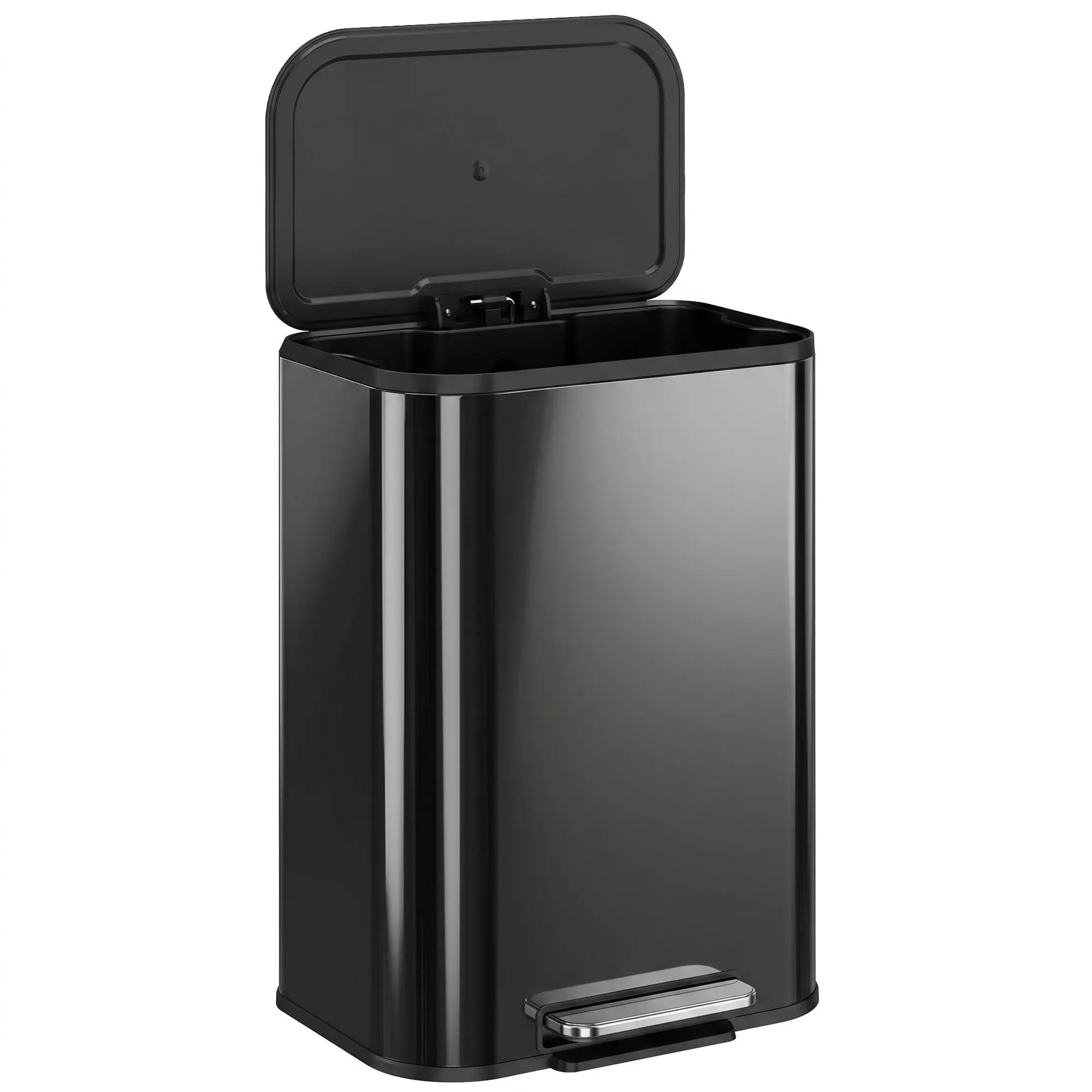50L Kitchen Pedal Bin with Soft-Close & Stay-Open Lid, Removable Bucket, Black
