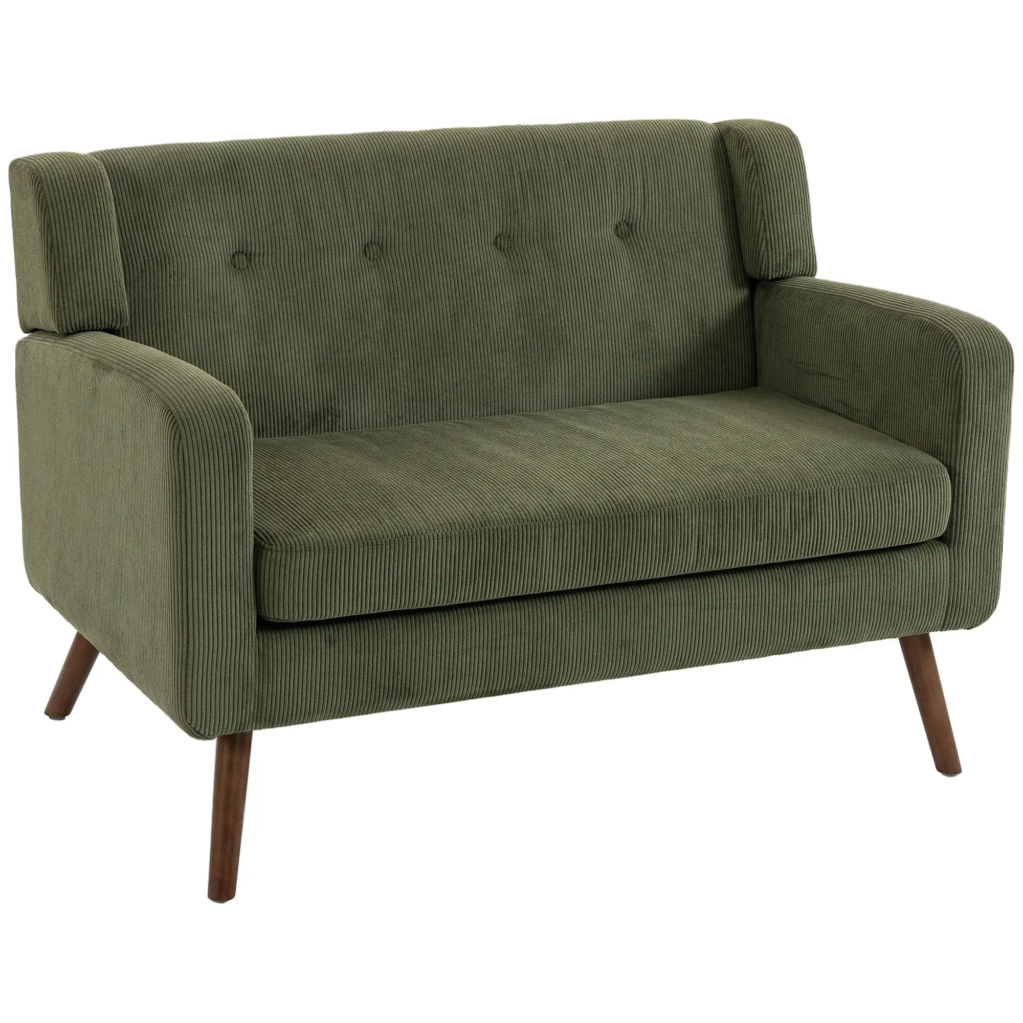 2-Seater Corduroy Sofa with Spring Cushion, 118 cm Tufted Loveseat in Dark Green