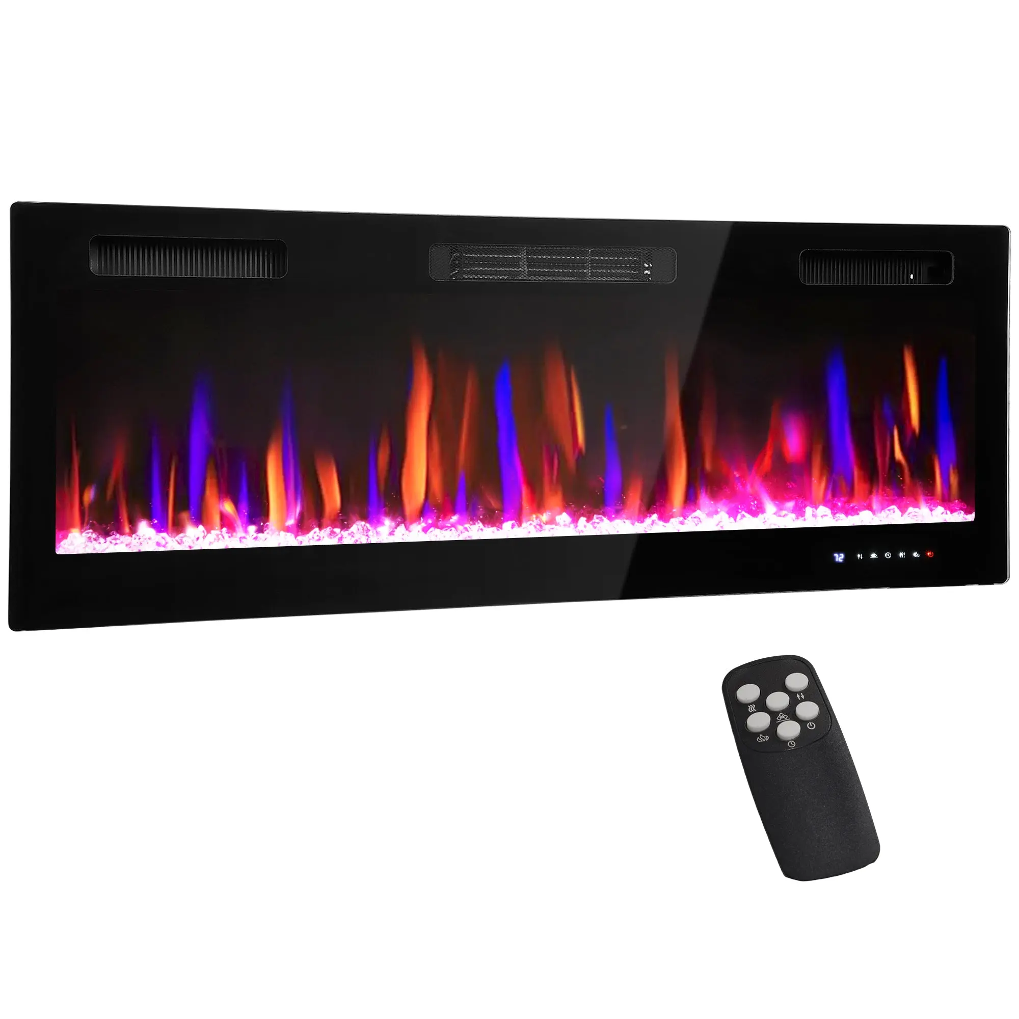 50" Thin Electric Fireplace, Freestanding, Recessed, Wall Mounted Fireplace Heater with Adjustable Flame and Thermostat, Eco Mode, Auto Switch, 12H Timer, Remote, 750/1500W