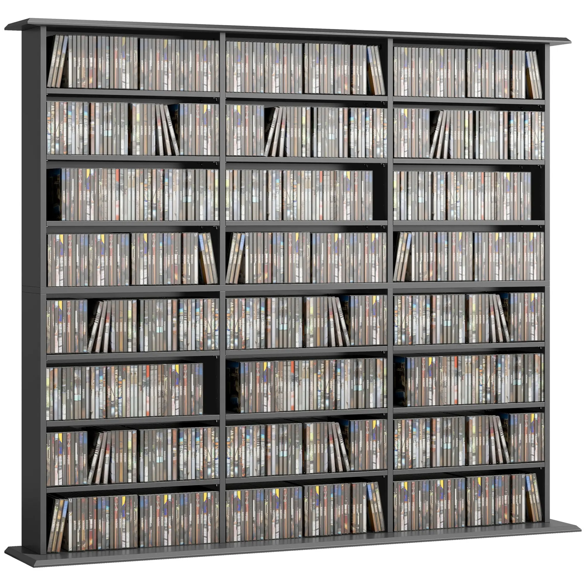 CD & DVD Tower with 24 Compartments and 18 Adjustable Shelves for Living Room, Bedroom or Office, Black
