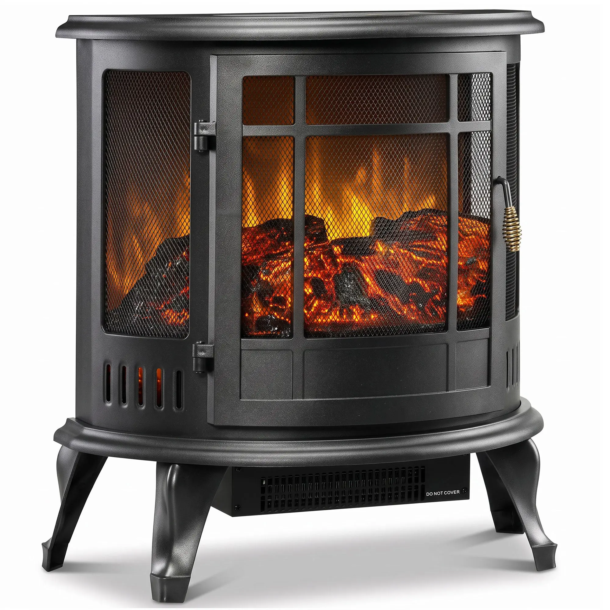 3-Sided Electric Fireplace Stove 2000W Heater with LED Flame & Thermostat, Black
