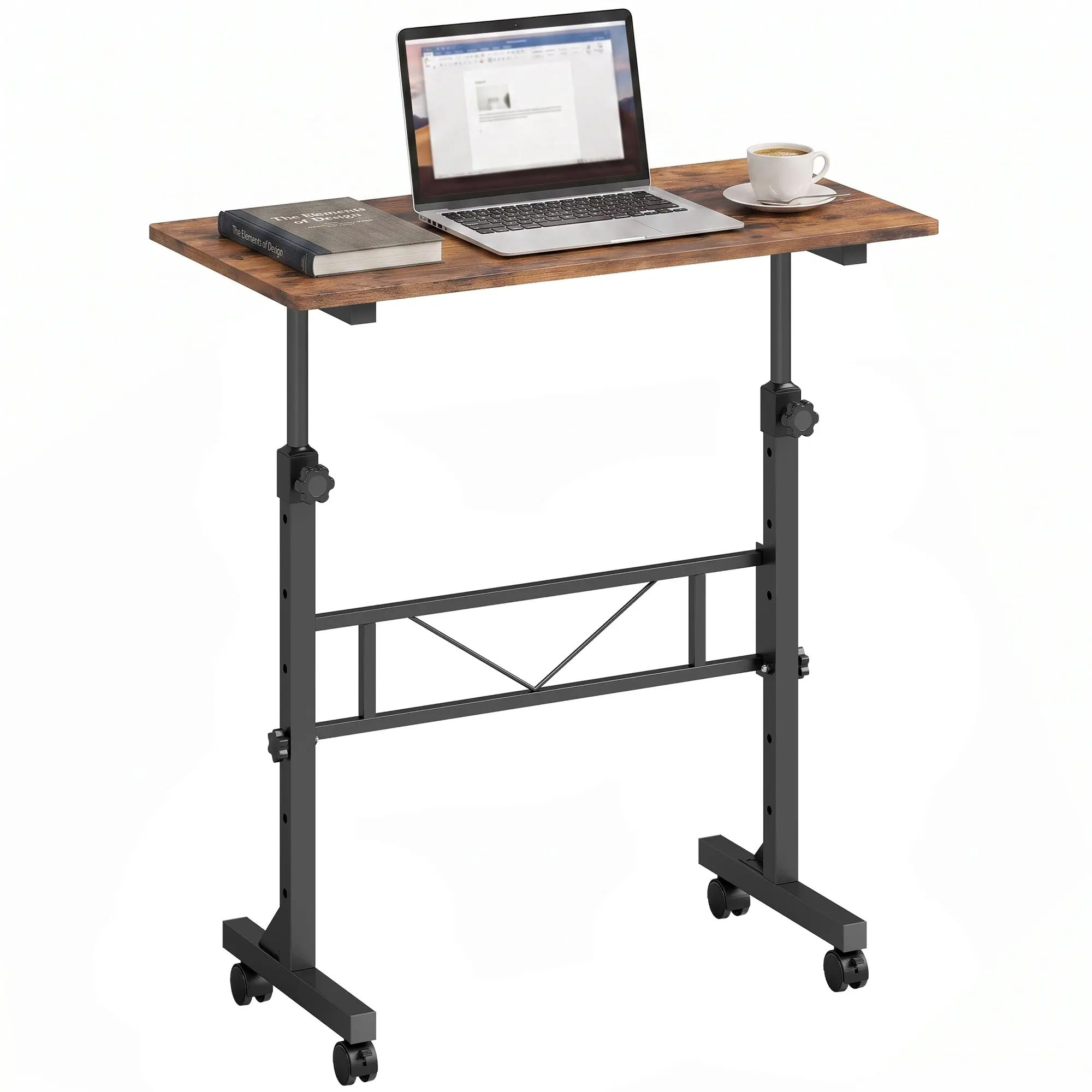 Adjustable Overbed Table with Wheels & Brakes, 80 x 40 cm Rustic Brown and Black