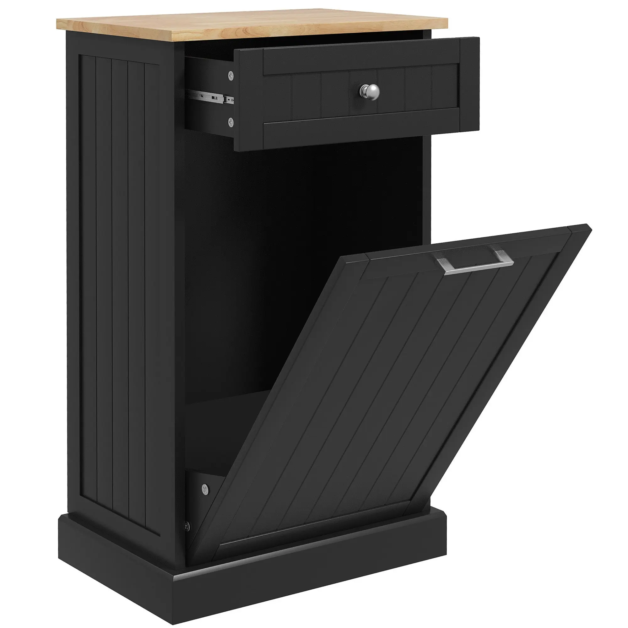 Kitchen Tilt Out Trash Bin Cabinet, Recycling Cabinet Trash Can Holder With Drawer, Black