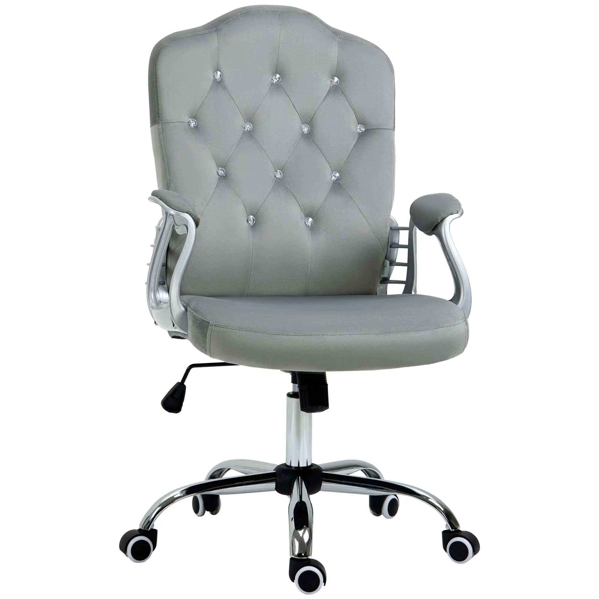 Teddy Fleece Computer Chair, Button Tufted Swivel Desk Chair with Tilt Function, Grey