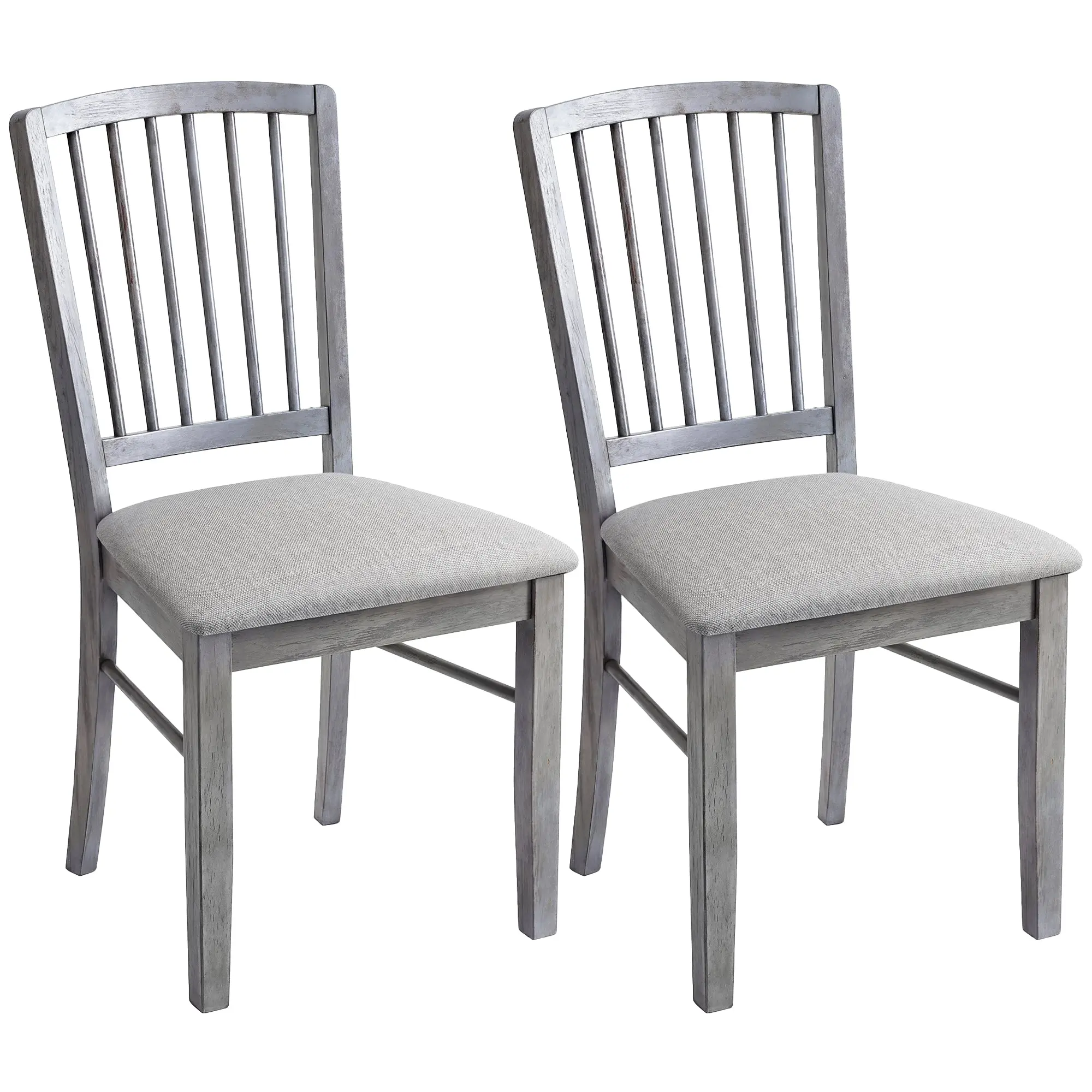 2-Pack Farmhouse Dining Chairs with Linen Upholstery, Rubberwood Legs, Gray