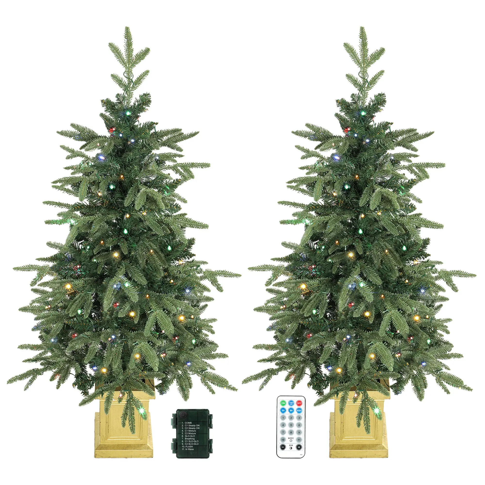 4ft Prelit Aspen Fir Christmas Tree with Dual-Color LEDs, Remote, Set of 2