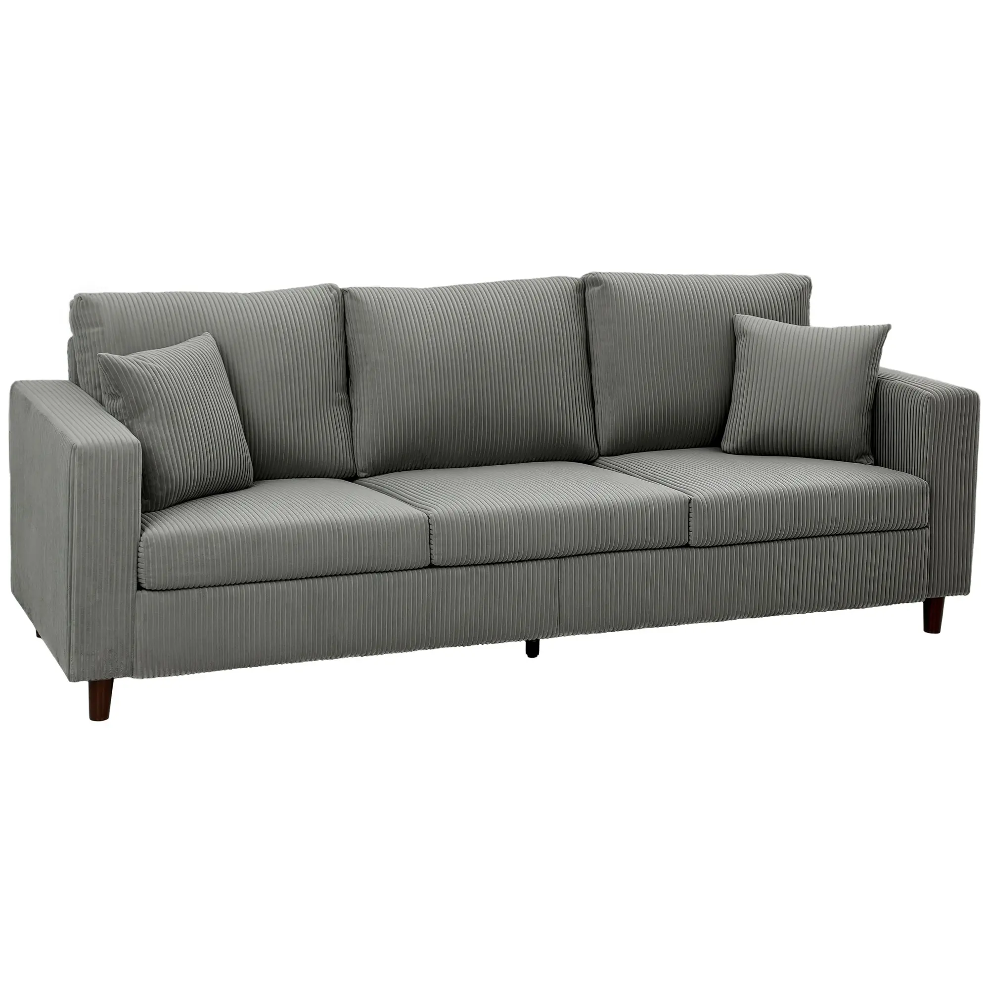 3 Seater Corduroy Sofa with Wide Deep Seat & Spring Cushion, 225 cm, Light Grey