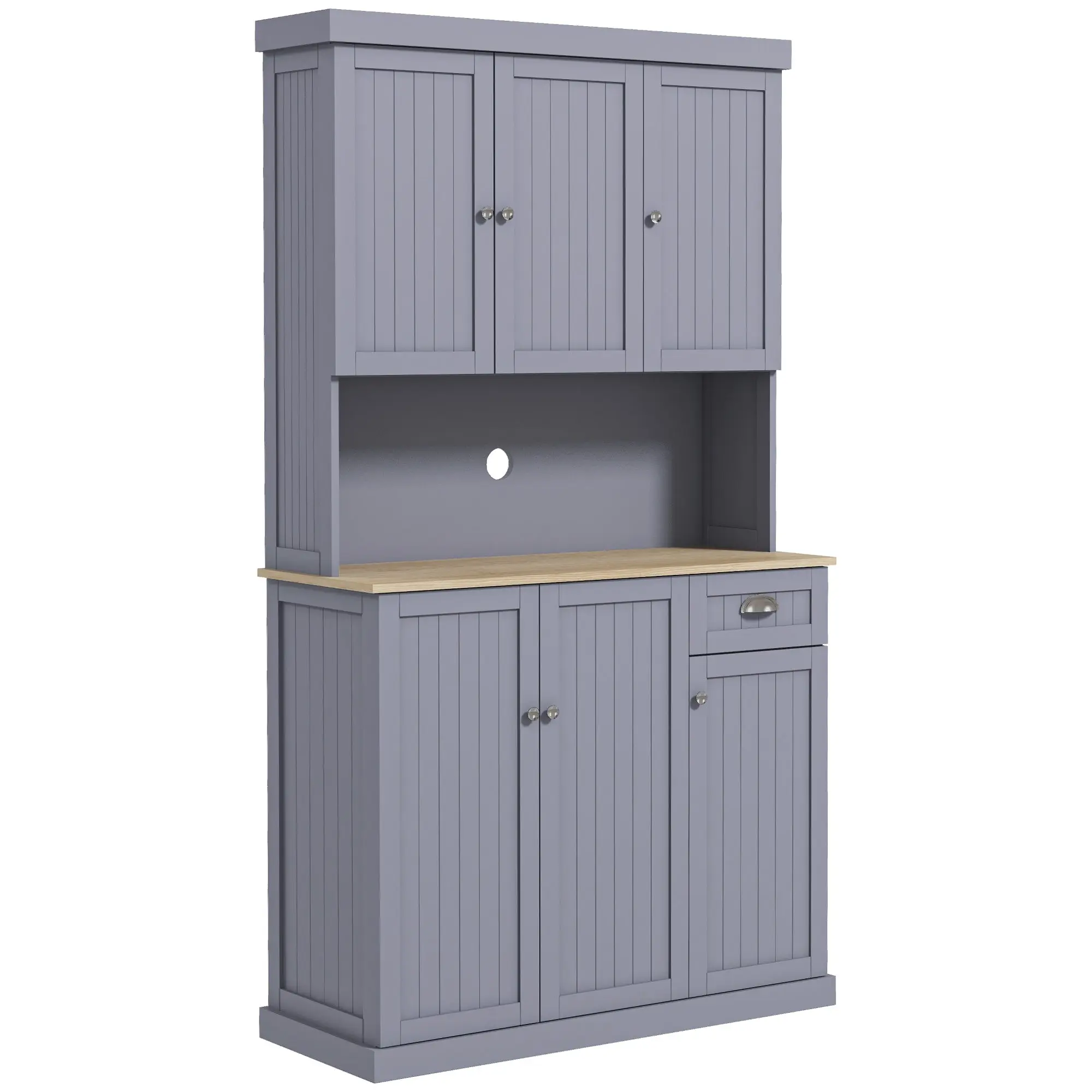 71" Farmhouse Kitchen Pantry Storage Cabinet w/Countertop, Drawer, & Cupboard, Gray
