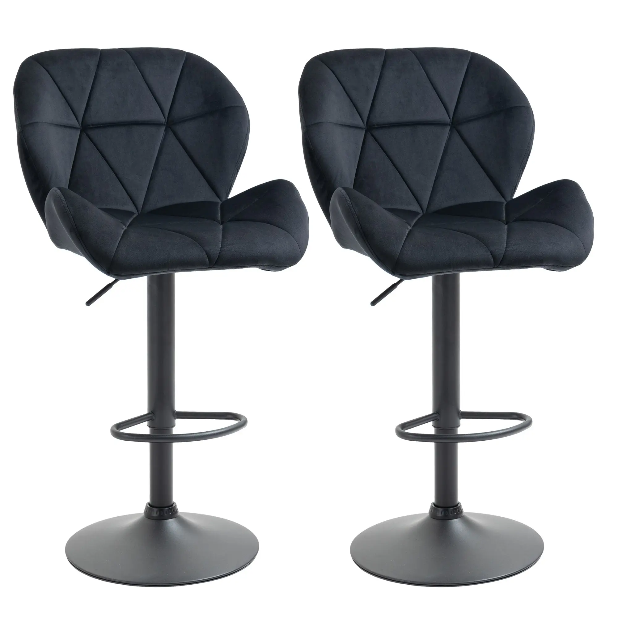 Set of 2 Adjustable Tufted Velvet Bar Stools with Wide Seat, Black