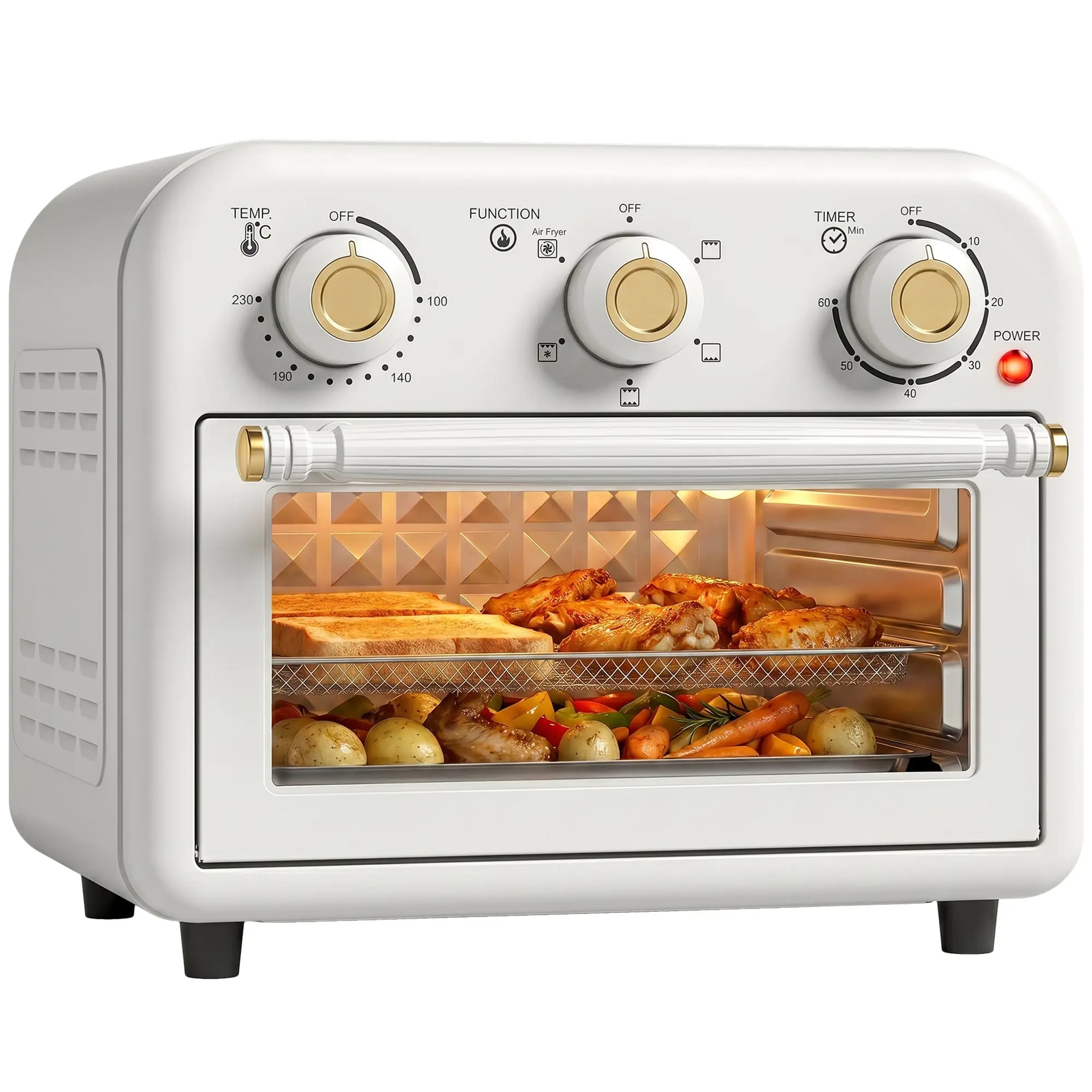 12 L Air Fryer Oven with Convection Cooking, Adjustable Temperature & Timer, Dishwasher-Safe Steel Design in Cream White