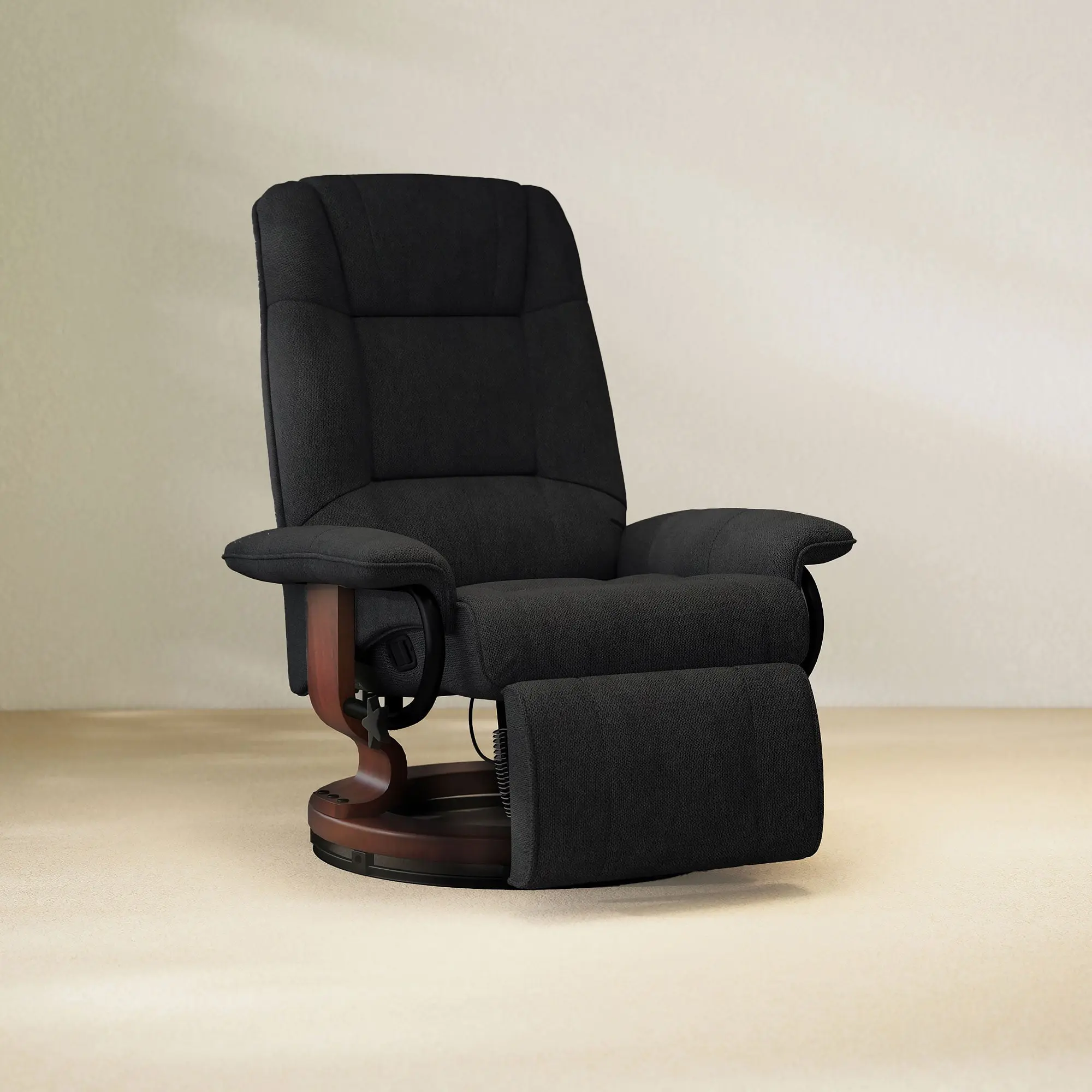 EaseRest Manual Recliner Chair with Linen-Like Upholstered & Wooden Base, Black