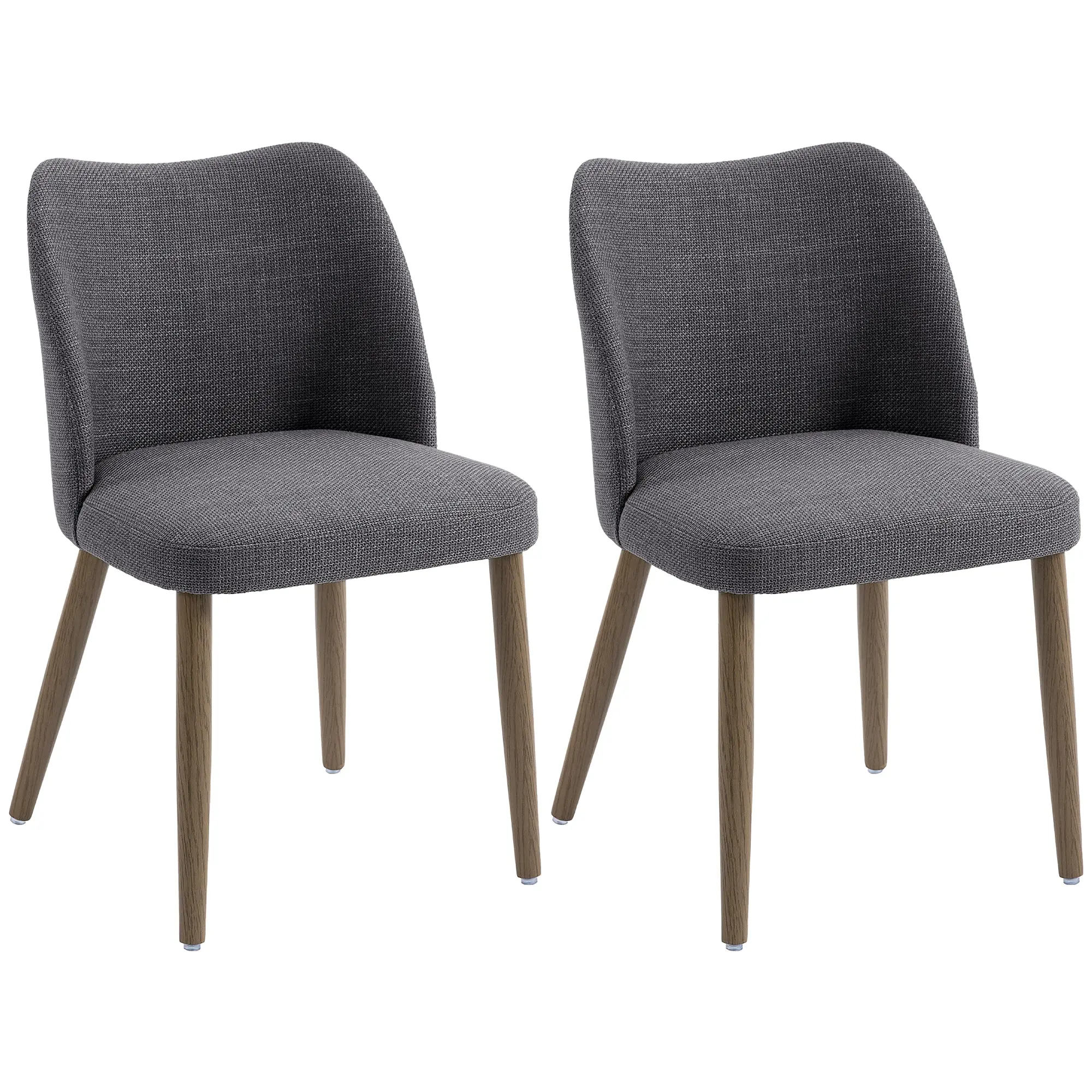 Set of 2 Linen Dining Chairs with Padded Seat & Rubberwood Legs, Dark Grey