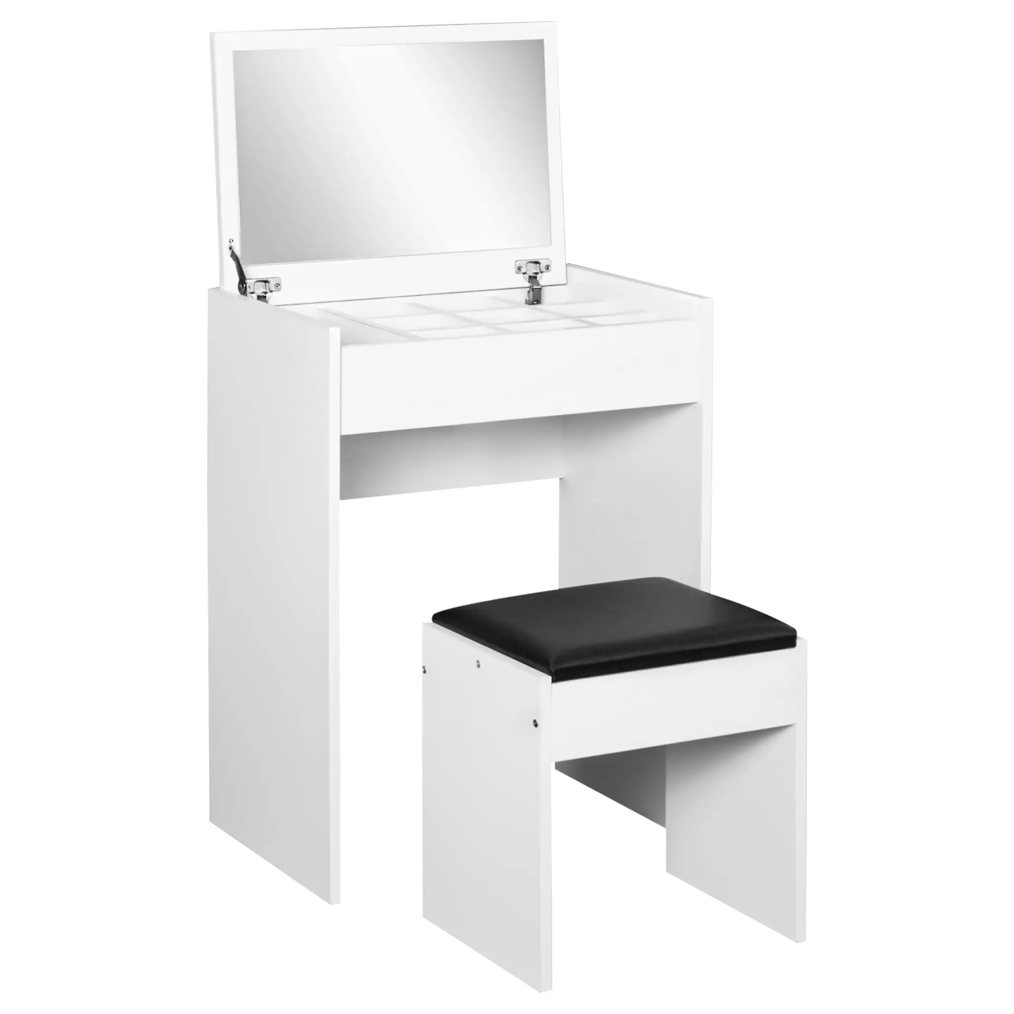 Dressing Table with Storage Unit & Padded Seat, Makeup Table with Flip Up Mirror, White