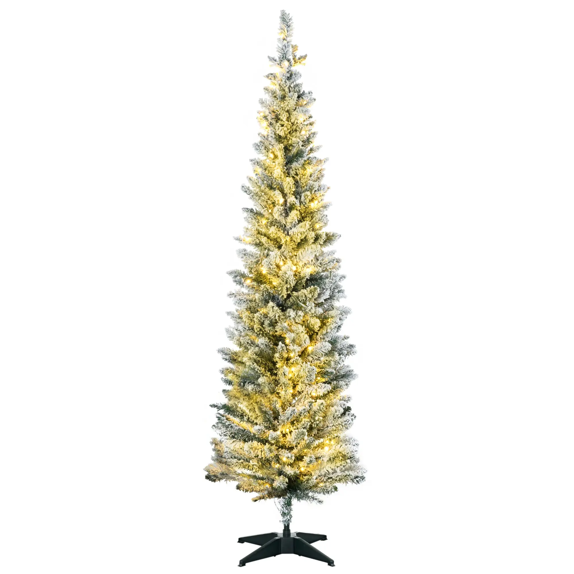 6ft Pencil Christmas Tree Slim with Realistic Branches & Warm White LED Lights Green