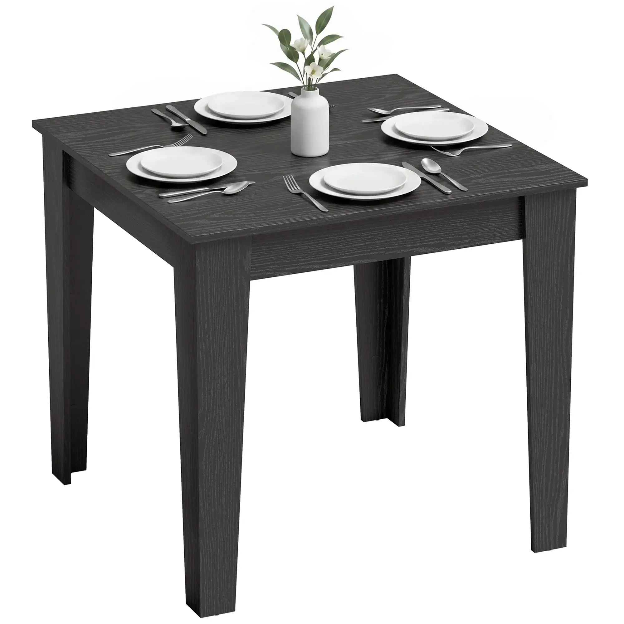 Square Dining Table for 4, Wood-Effect Top, 80 x 80 x 75 cm, Black