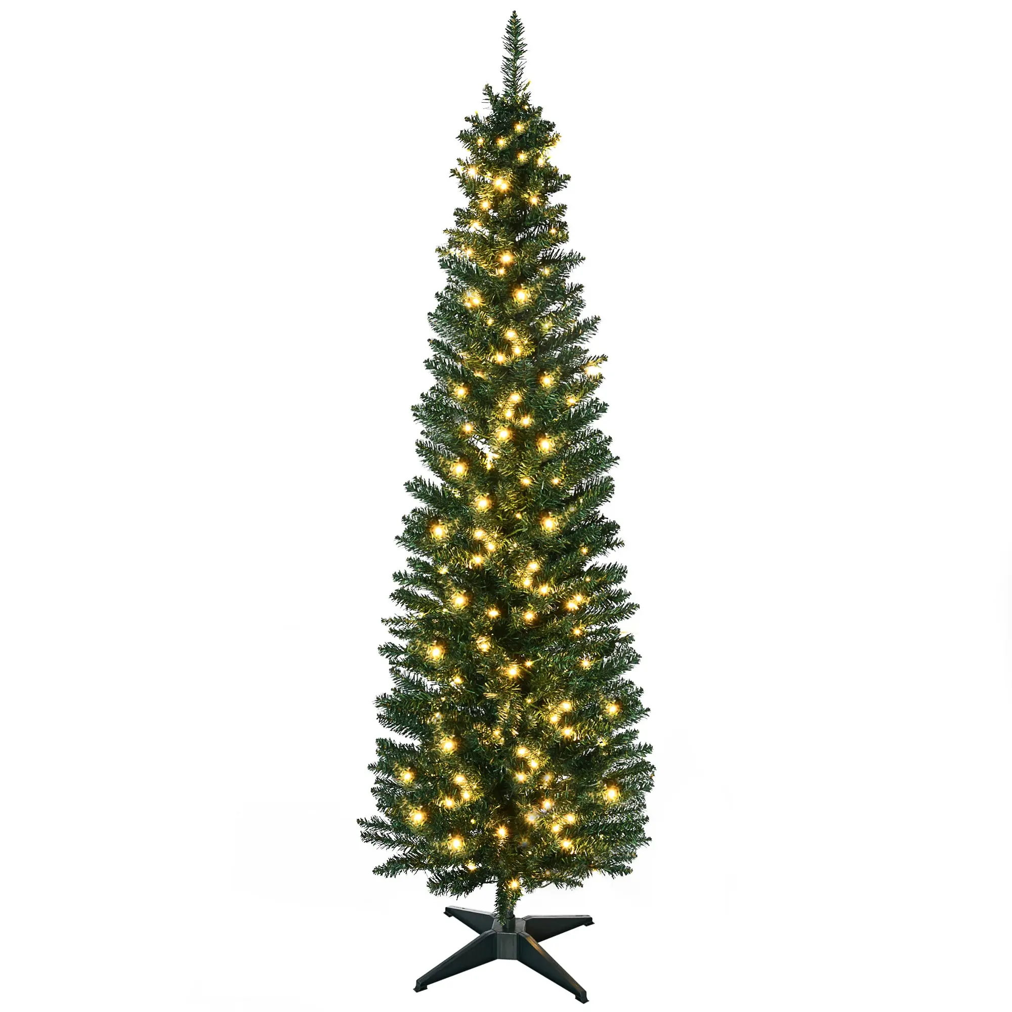 5' Tall Pre-Lit Slim Noble Fir Artificial Christmas Tree with Warm LED Lights and Tips Green