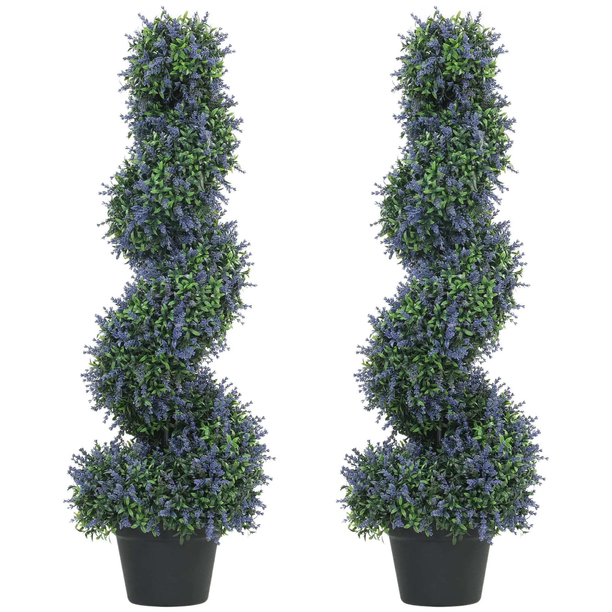 Set of 2 90cm Artificial Lavender Spiral Topiaries, 315 Leaves & Flowers, Purple