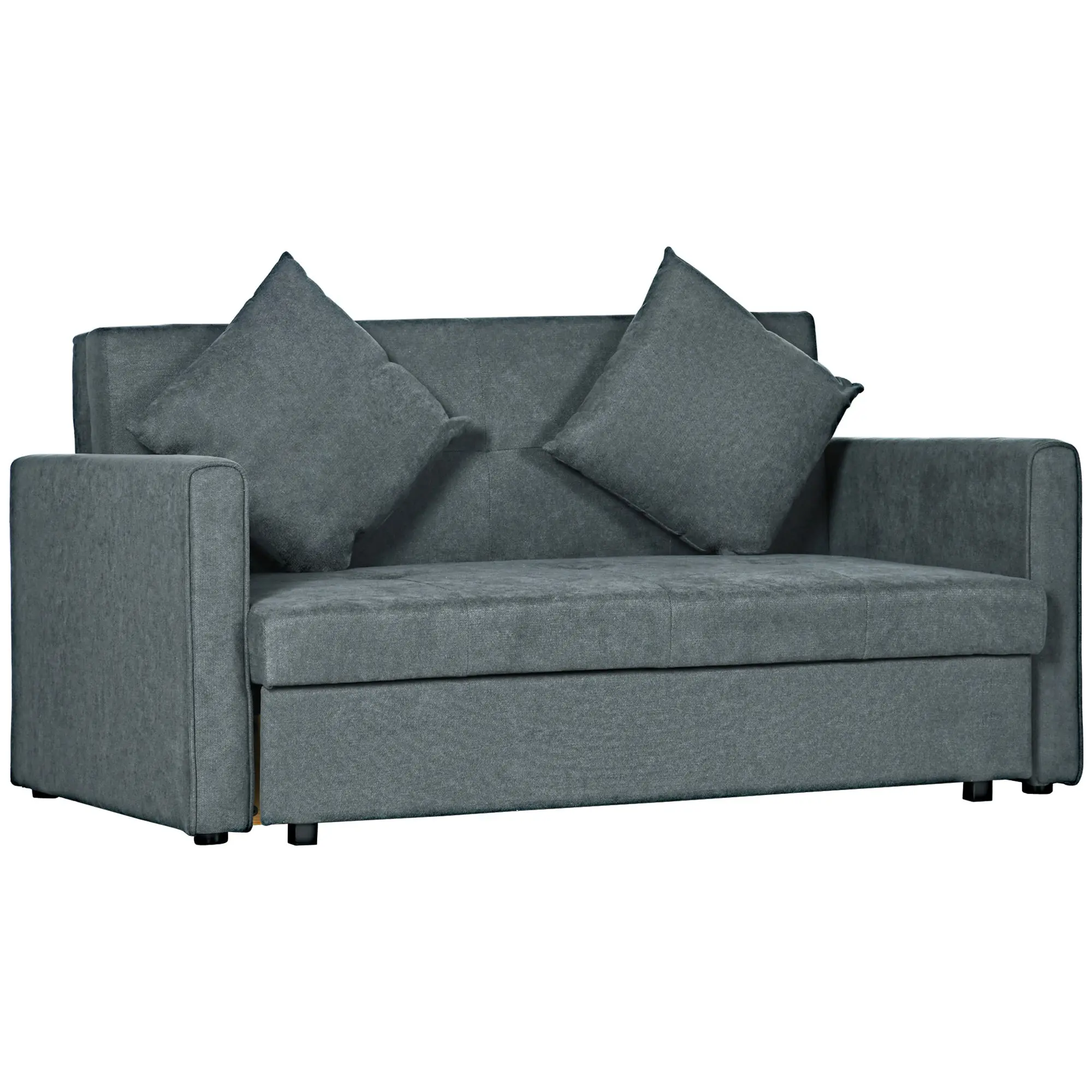 Convertible Sofa Bed, Modern Loveseat Sofa Couch w/ 2 Cushions, Hidden Storage, Dark Grey