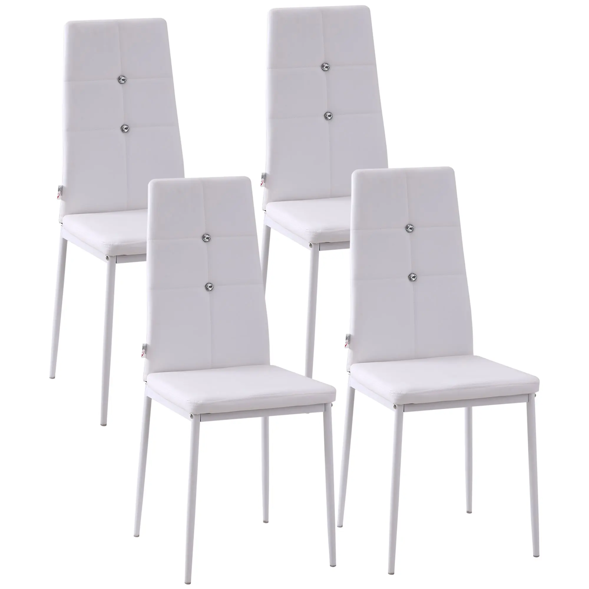 Set of 4 Faux Leather Dining Chairs with Crystal Tufting, White