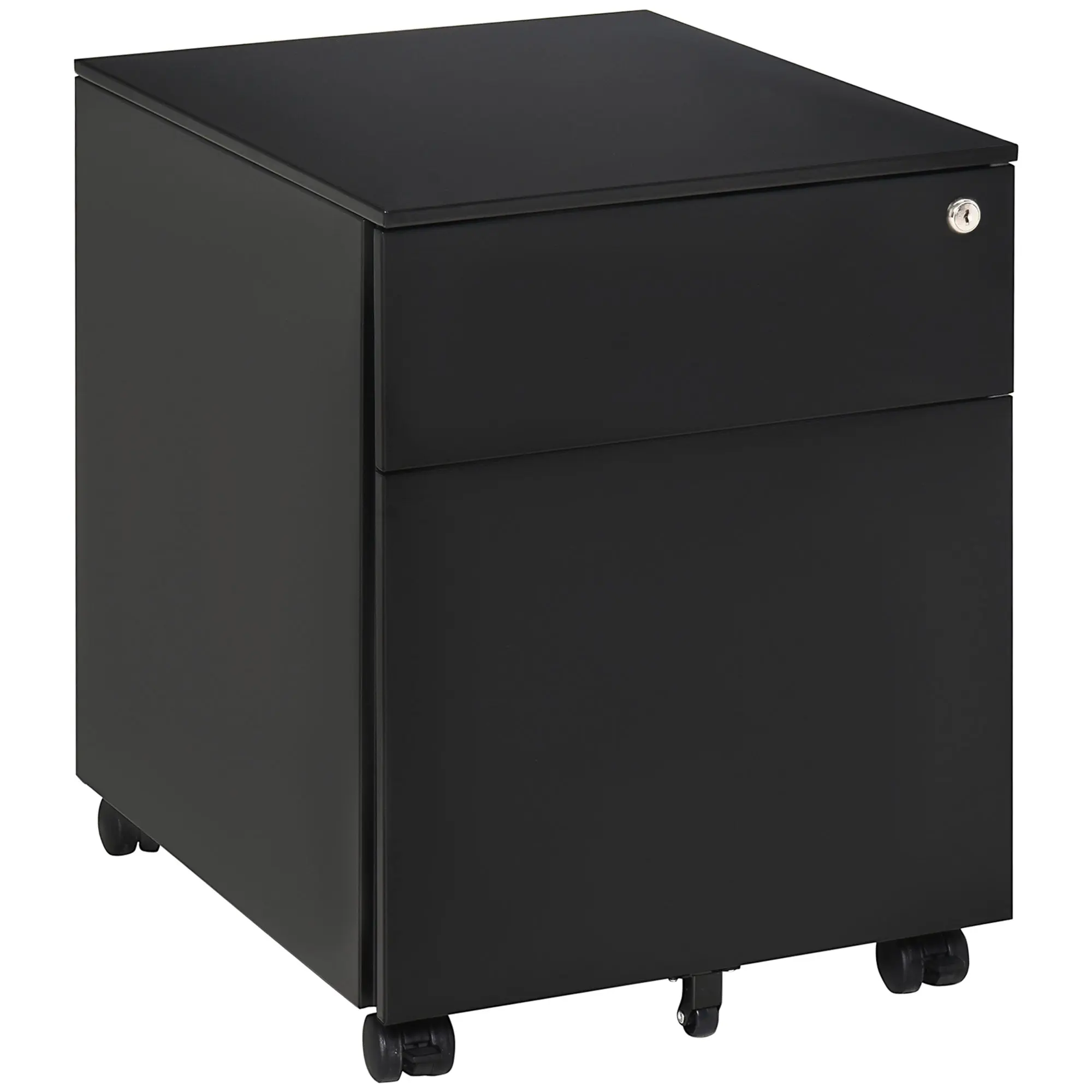 2 Drawer Steel Lockable Filing Cabinet with Wheels for A4 & Legal-sized Files, Black