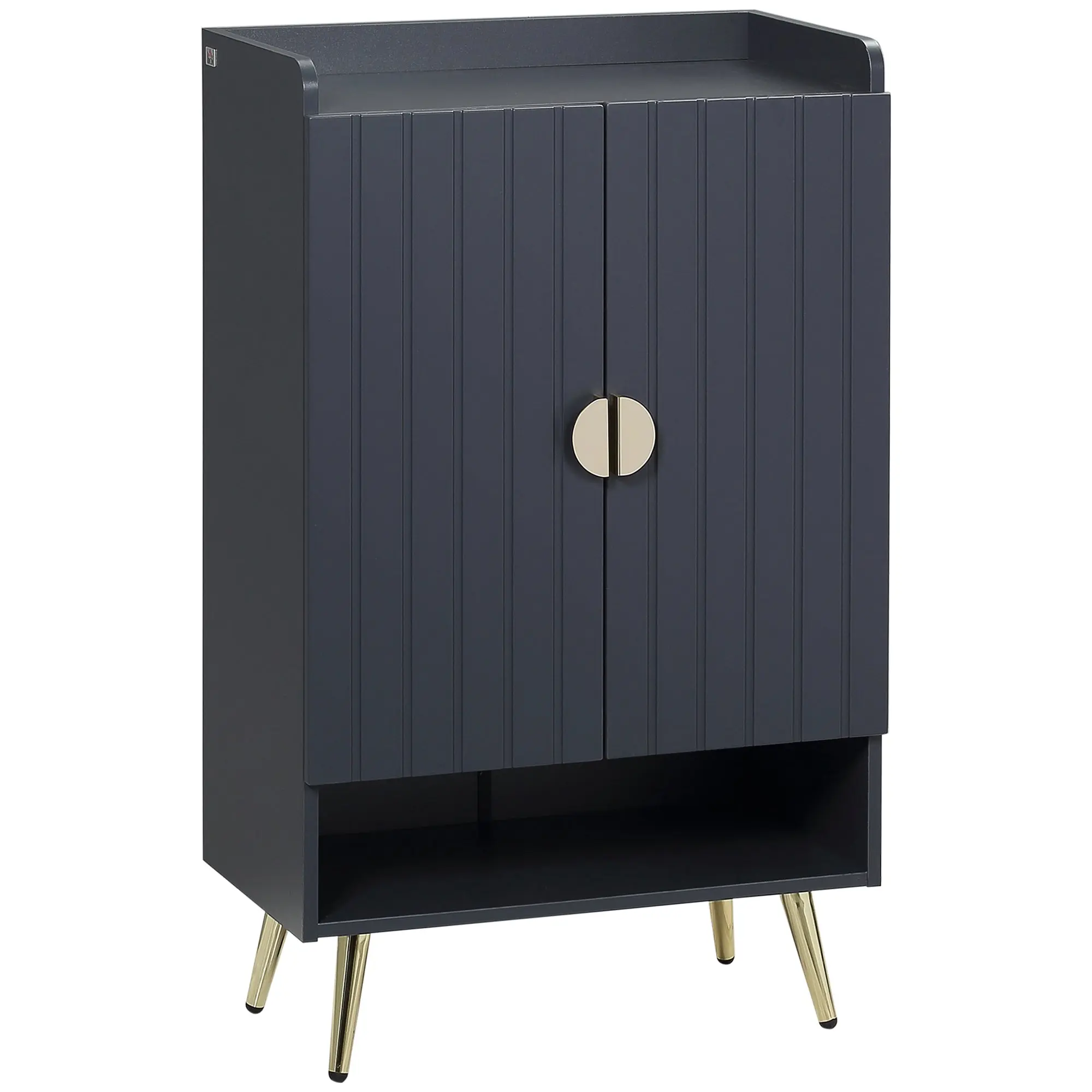 Slim Shoe Rack Cabinet with 2 Doors & Open Shelf for Entryway, Holds 15 Pairs, Grey