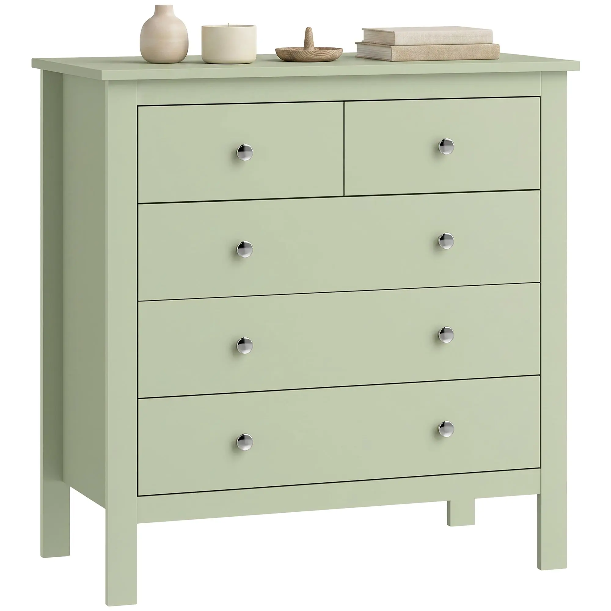 5-Drawer Modern Dresser with Glide Runners, Wide Bedroom Storage Cabinet in Sage Green, 79 x 39.5 x 80.5 cm